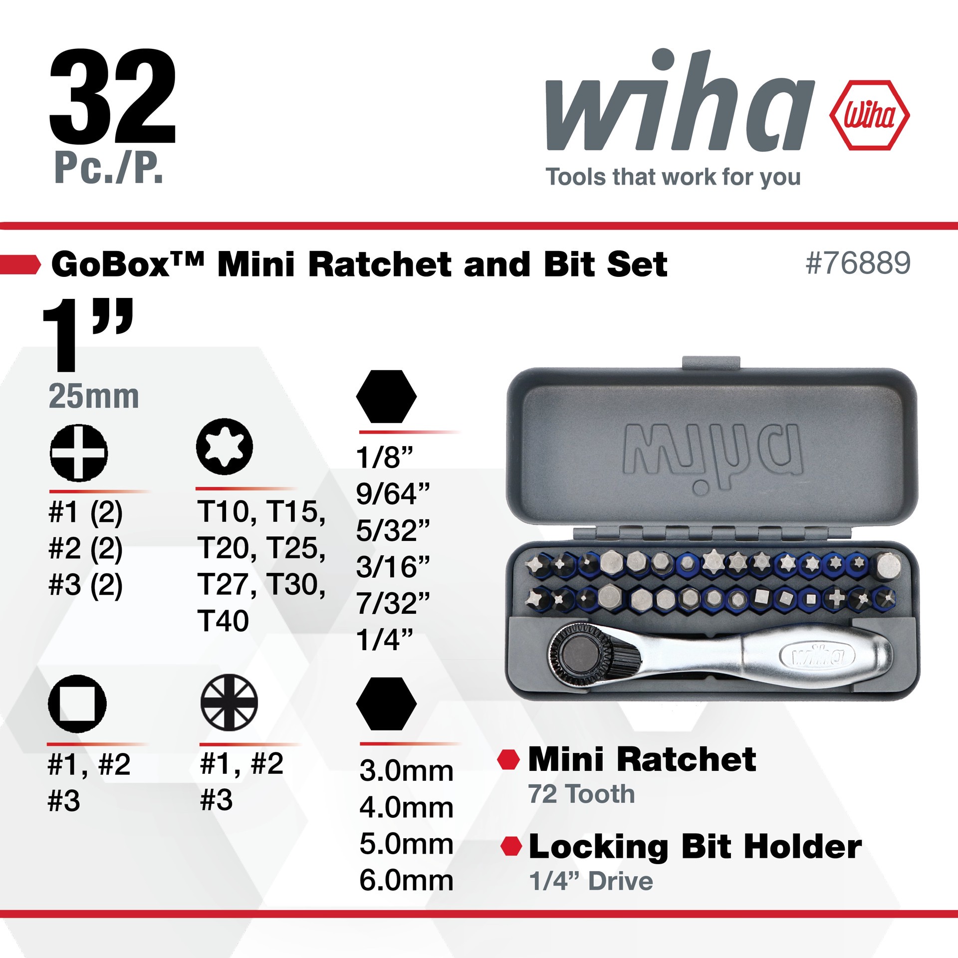 slide 3 of 6, Wiha TerminatorBlue 1/4-in x 1-in Impact Driver Bit Set 32 -Piece, 1 ct