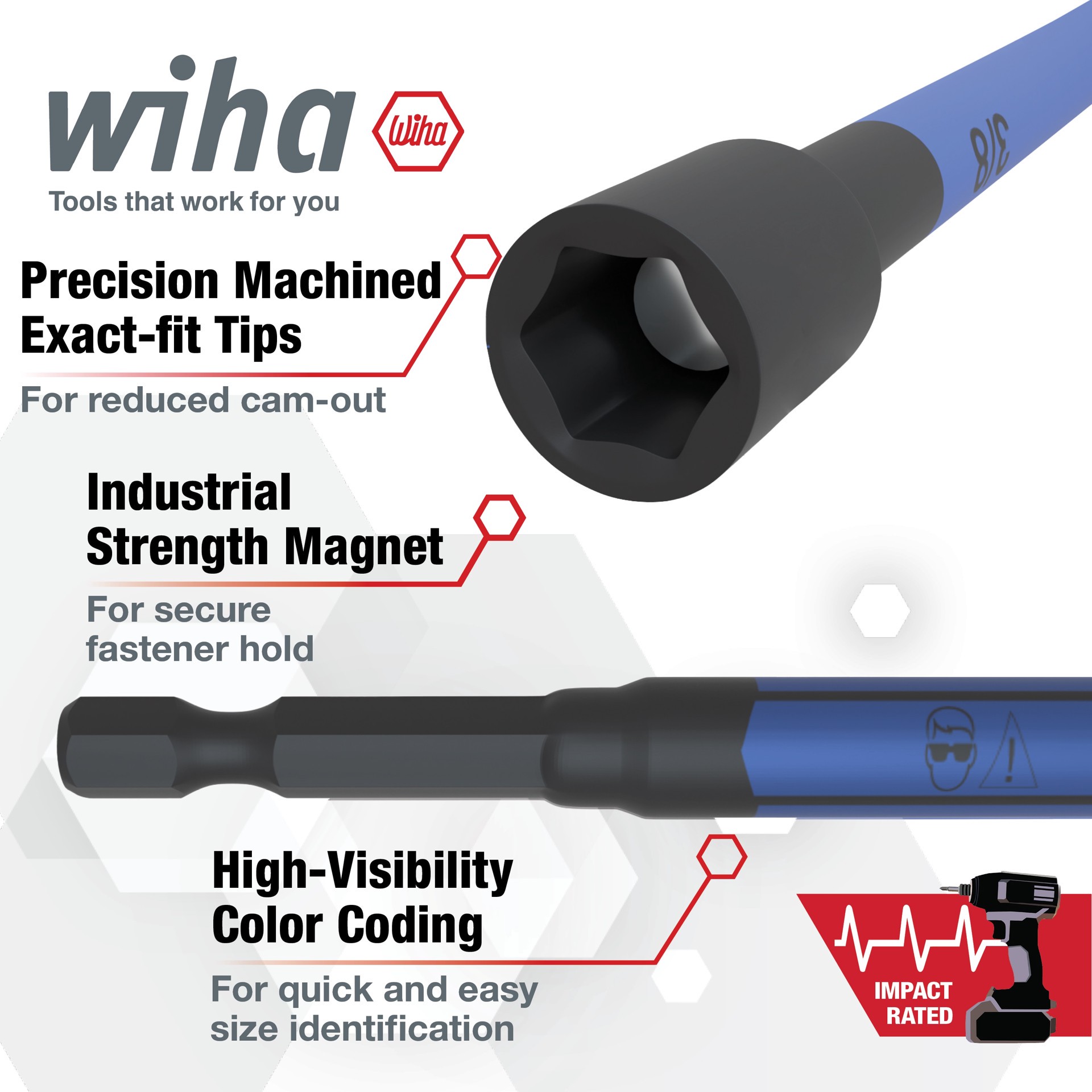 slide 2 of 6, Wiha SAE Color-Coded Magnetic 1/4-in x 6-in Nutsetter Impact Driver Bit Set 6 -Piece, 1 ct