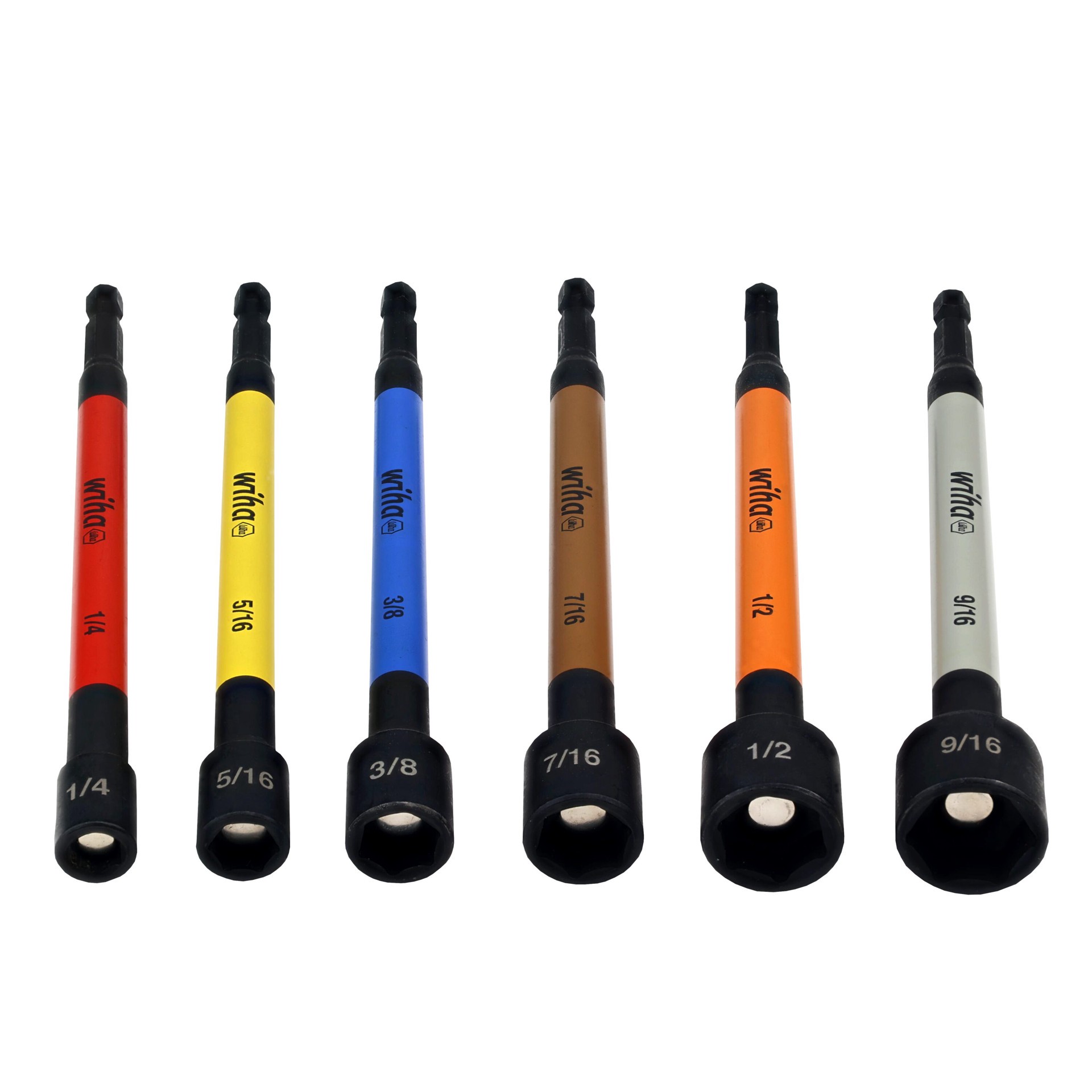 slide 6 of 6, Wiha SAE Color-Coded Magnetic 1/4-in x 6-in Nutsetter Impact Driver Bit Set 6 -Piece, 1 ct