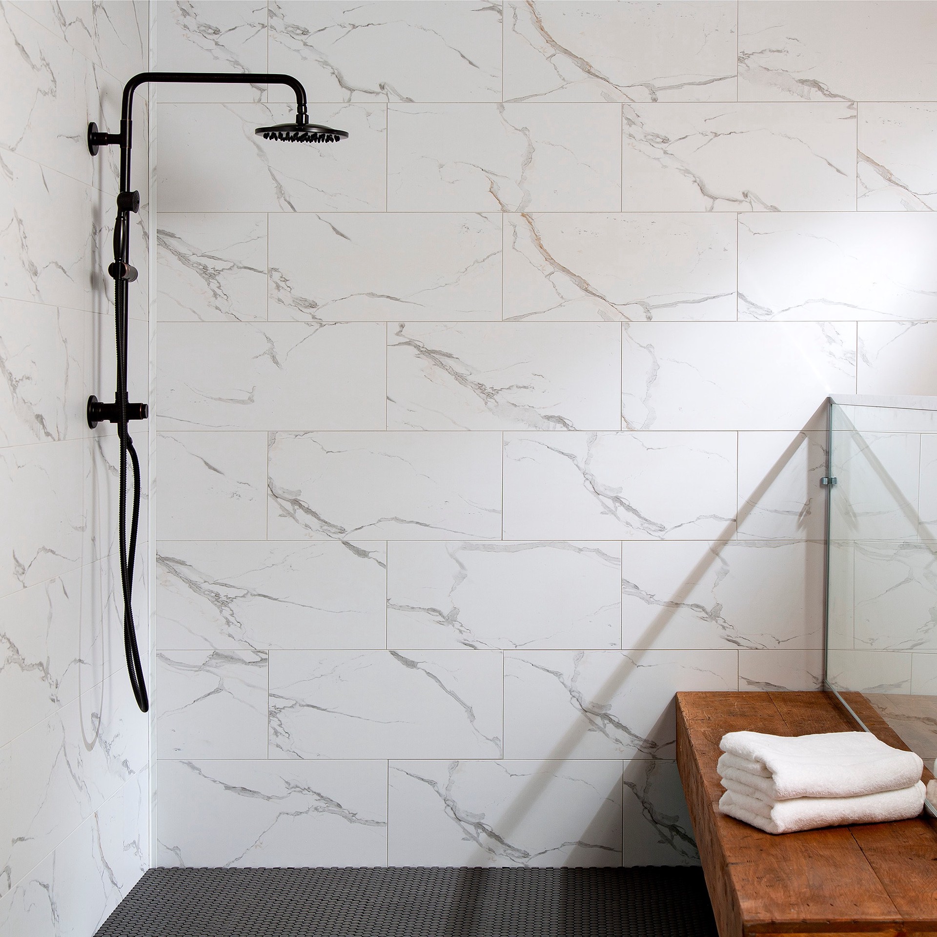 slide 3 of 6, PALISADE Carrara Marble 23-in x 11-in Carrara-look PVC Wall Tile ( 17.9-sq ft Carton ), 1 ct