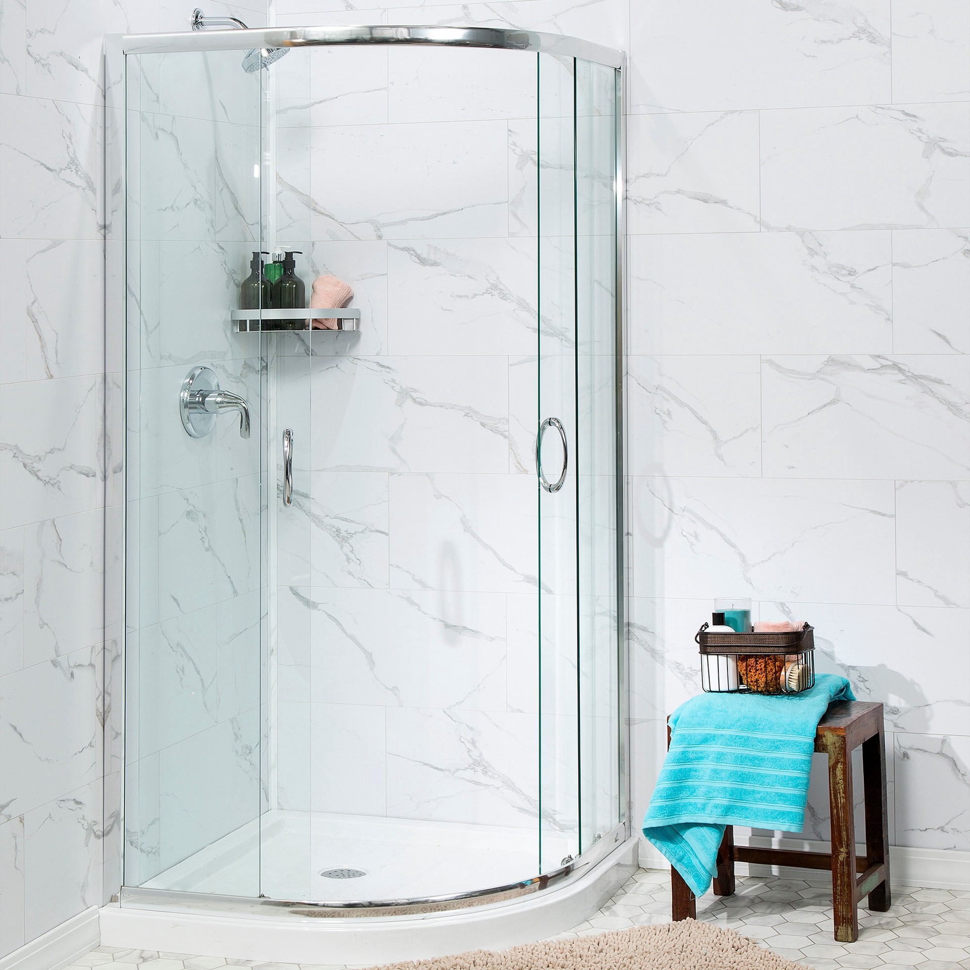 slide 6 of 6, PALISADE Carrara Marble 23-in x 11-in Carrara-look PVC Wall Tile ( 17.9-sq ft Carton ), 1 ct