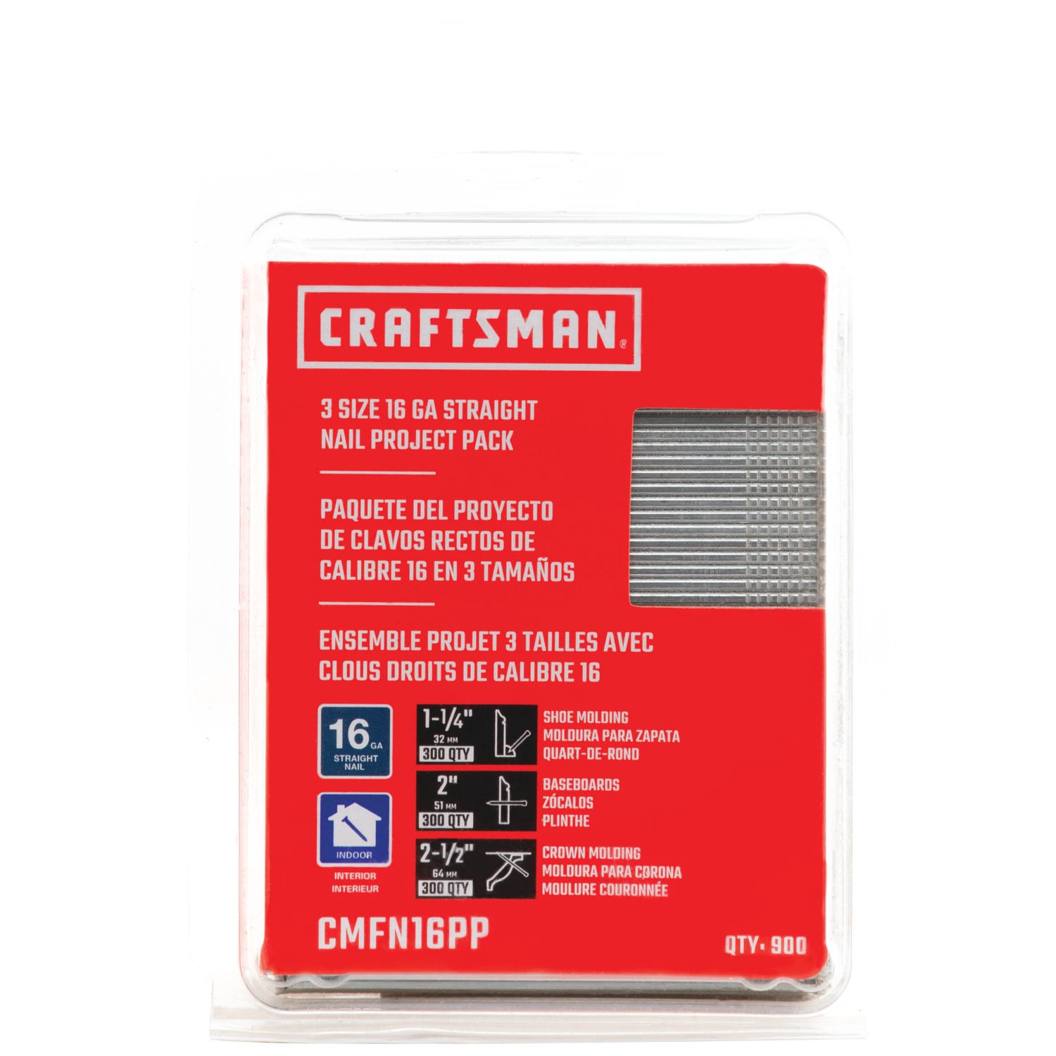slide 1 of 6, CRAFTSMAN 1-1/4-in 2-in 2-1/2-in 16 -Gauge 6d Straight Coated Collated Finish nails, 1 ct