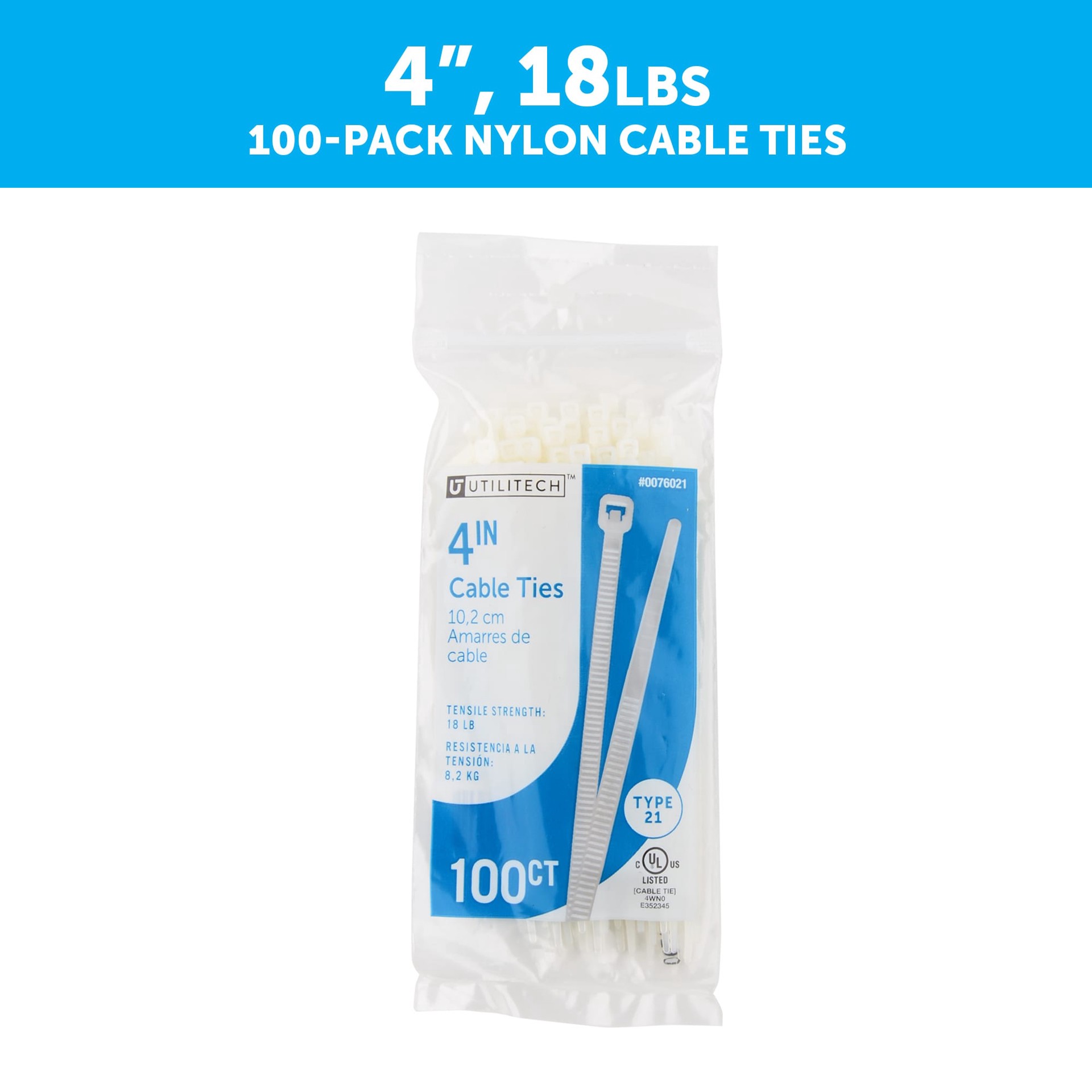 slide 2 of 6, Utilitech 4-in 18.0-lb Tensile Strength Nylon Zip ties White 100 -Pack, 1 ct