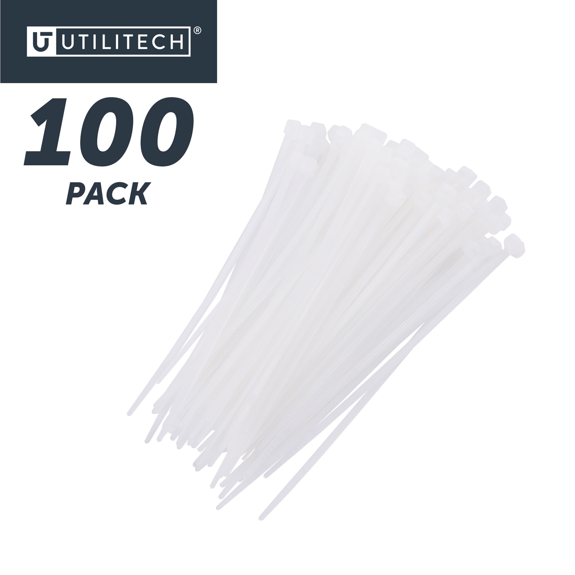 slide 6 of 6, Utilitech 4-in 18.0-lb Tensile Strength Nylon Zip ties White 100 -Pack, 1 ct
