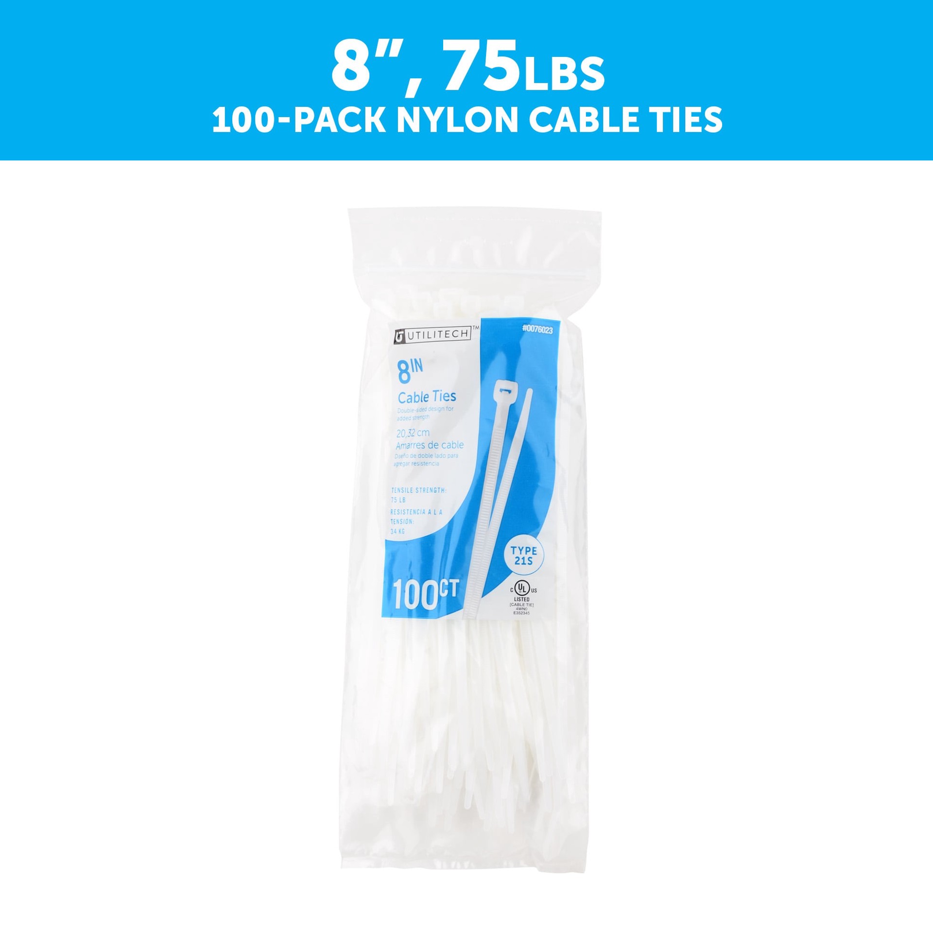 slide 2 of 6, Utilitech 8-in 75.0-lb Tensile Strength Nylon Zip ties Off-white 100 -Pack, 1 ct
