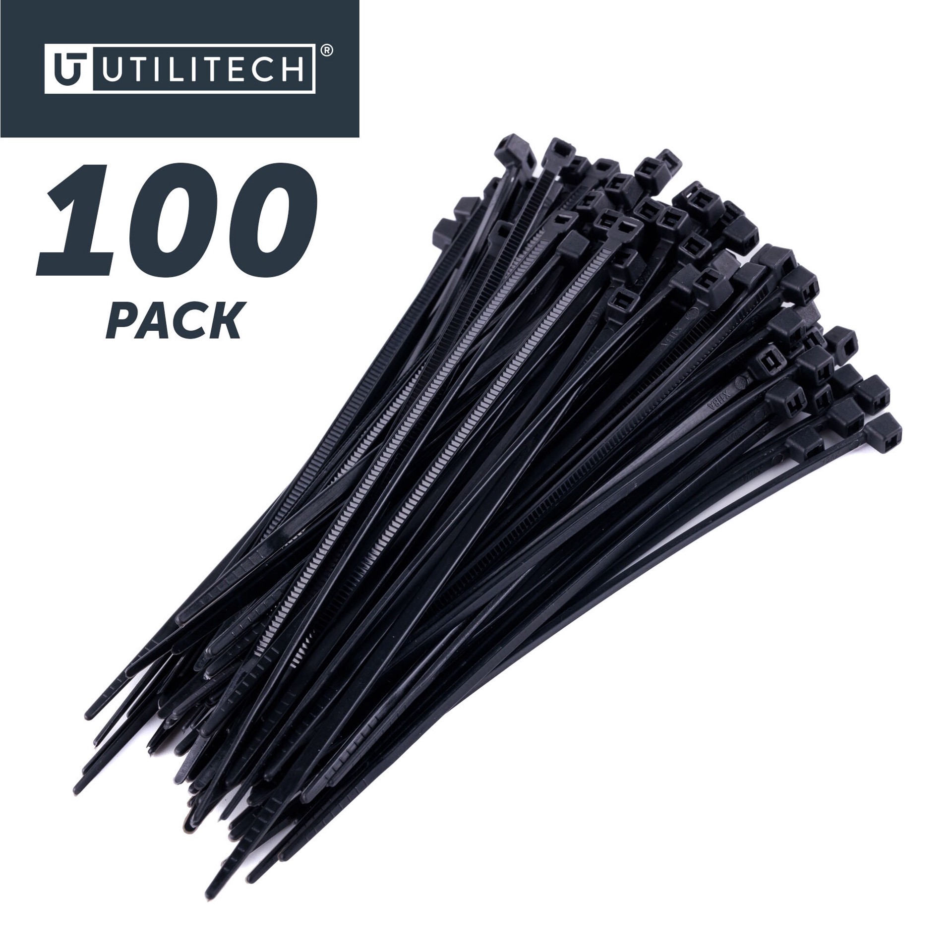 slide 6 of 6, Utilitech 4-in 18-lb Tensile Strength Nylon Zip ties Black with UV Protection 100 -Pack, 1 ct