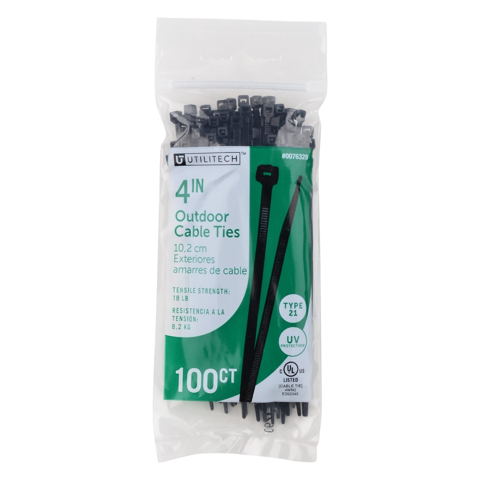 slide 1 of 6, Utilitech 4-in 18-lb Tensile Strength Nylon Zip ties Black with UV Protection 100 -Pack, 1 ct
