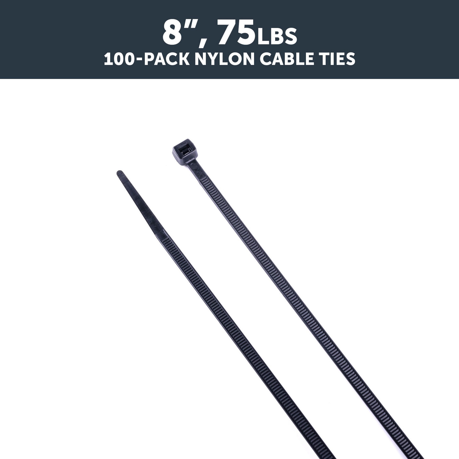 slide 5 of 6, Utilitech 8-in 74-lb Tensile Strength Nylon Zip ties Black with UV Protection 100 -Pack, 1 ct