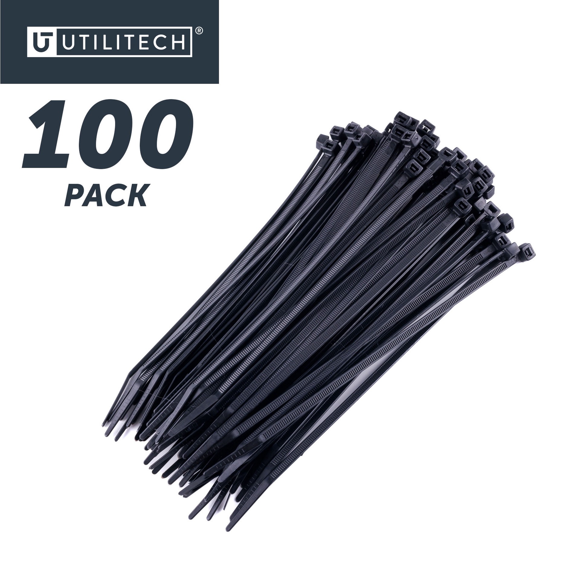 slide 6 of 6, Utilitech 8-in 74-lb Tensile Strength Nylon Zip ties Black with UV Protection 100 -Pack, 1 ct