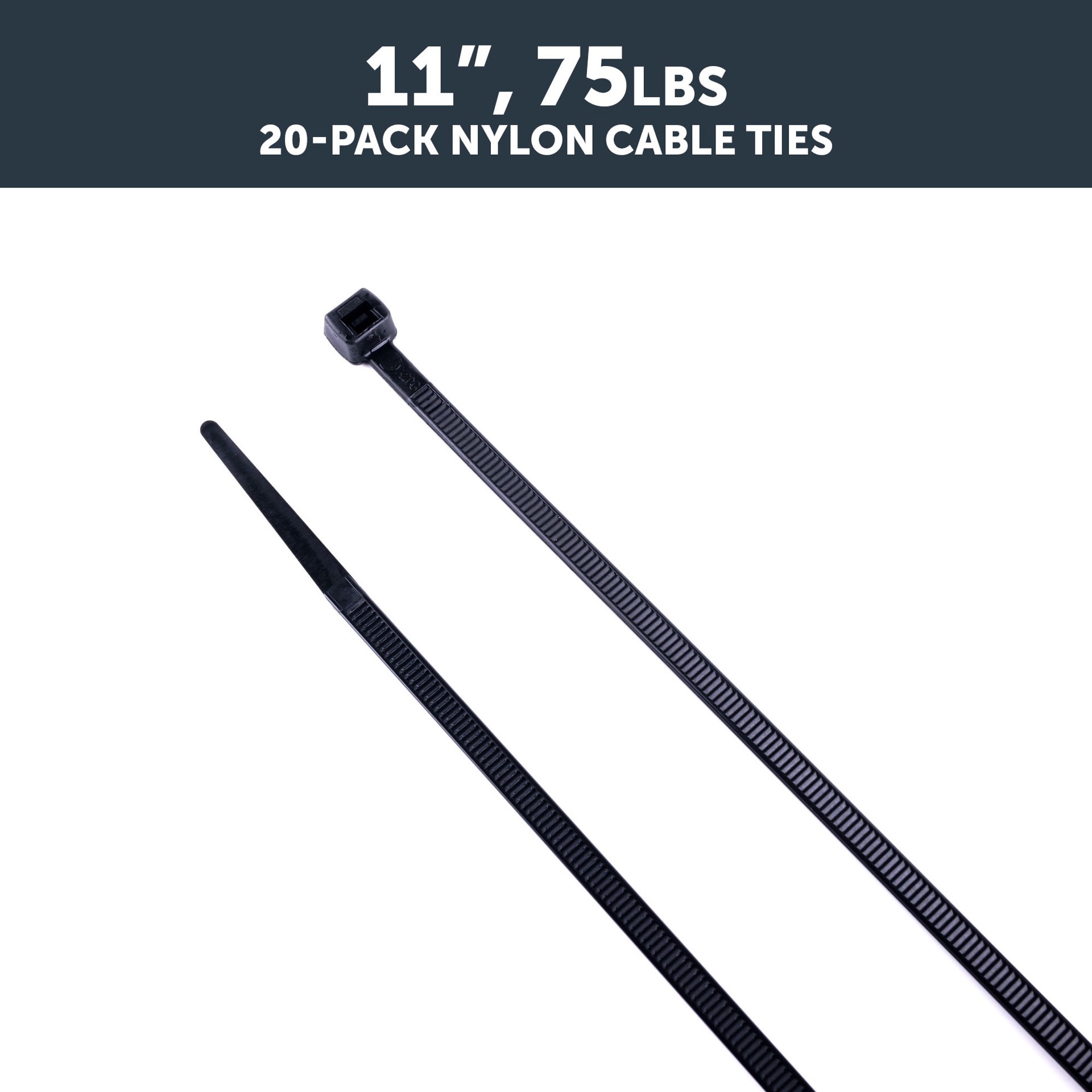 slide 5 of 6, Utilitech 11-in 75-lb Tensile Strength Nylon Zip ties Black with UV Protection 20 -Pack, 1 ct