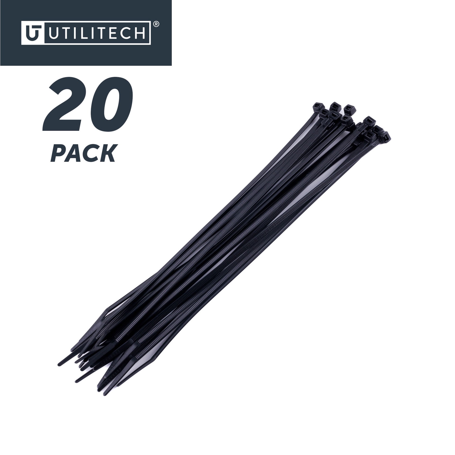 slide 6 of 6, Utilitech 11-in 75-lb Tensile Strength Nylon Zip ties Black with UV Protection 20 -Pack, 1 ct