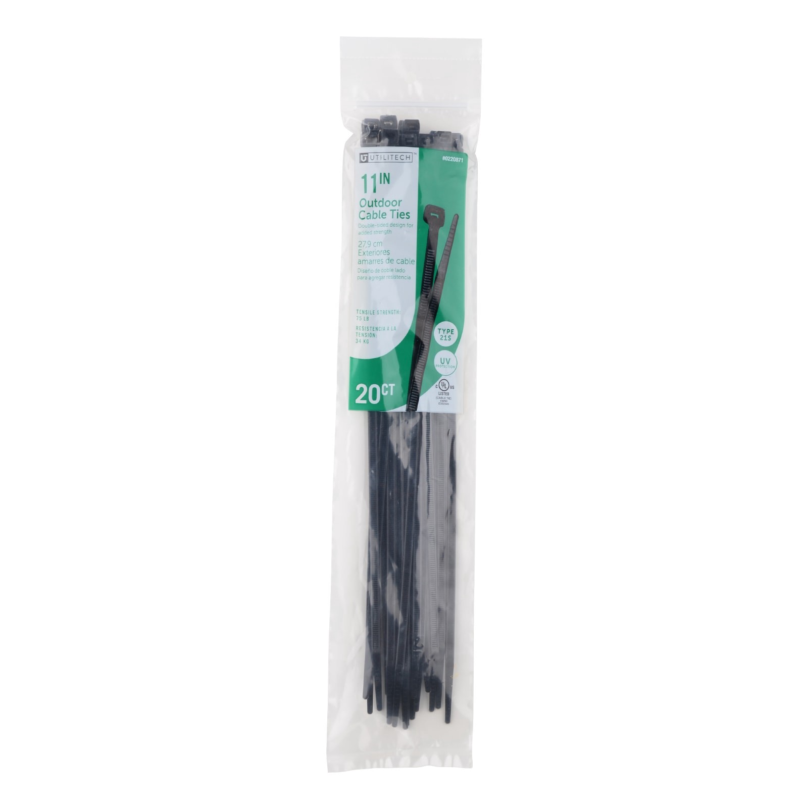 slide 1 of 6, Utilitech 11-in 75-lb Tensile Strength Nylon Zip ties Black with UV Protection 20 -Pack, 1 ct