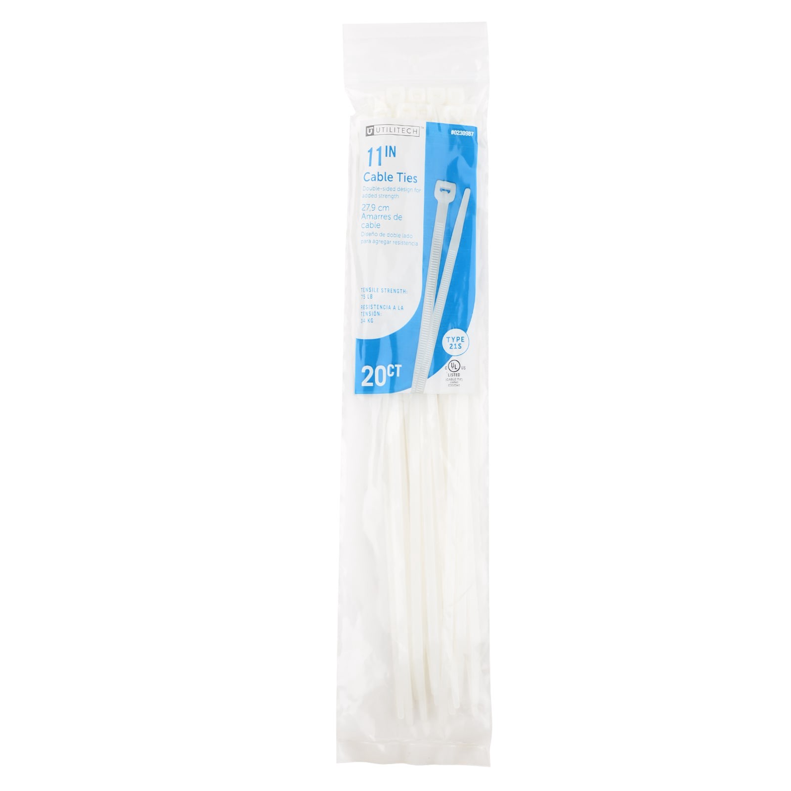slide 1 of 6, Utilitech 11-in 75-lb Tensile Strength Nylon Zip ties Off-white 20 -Pack, 1 ct