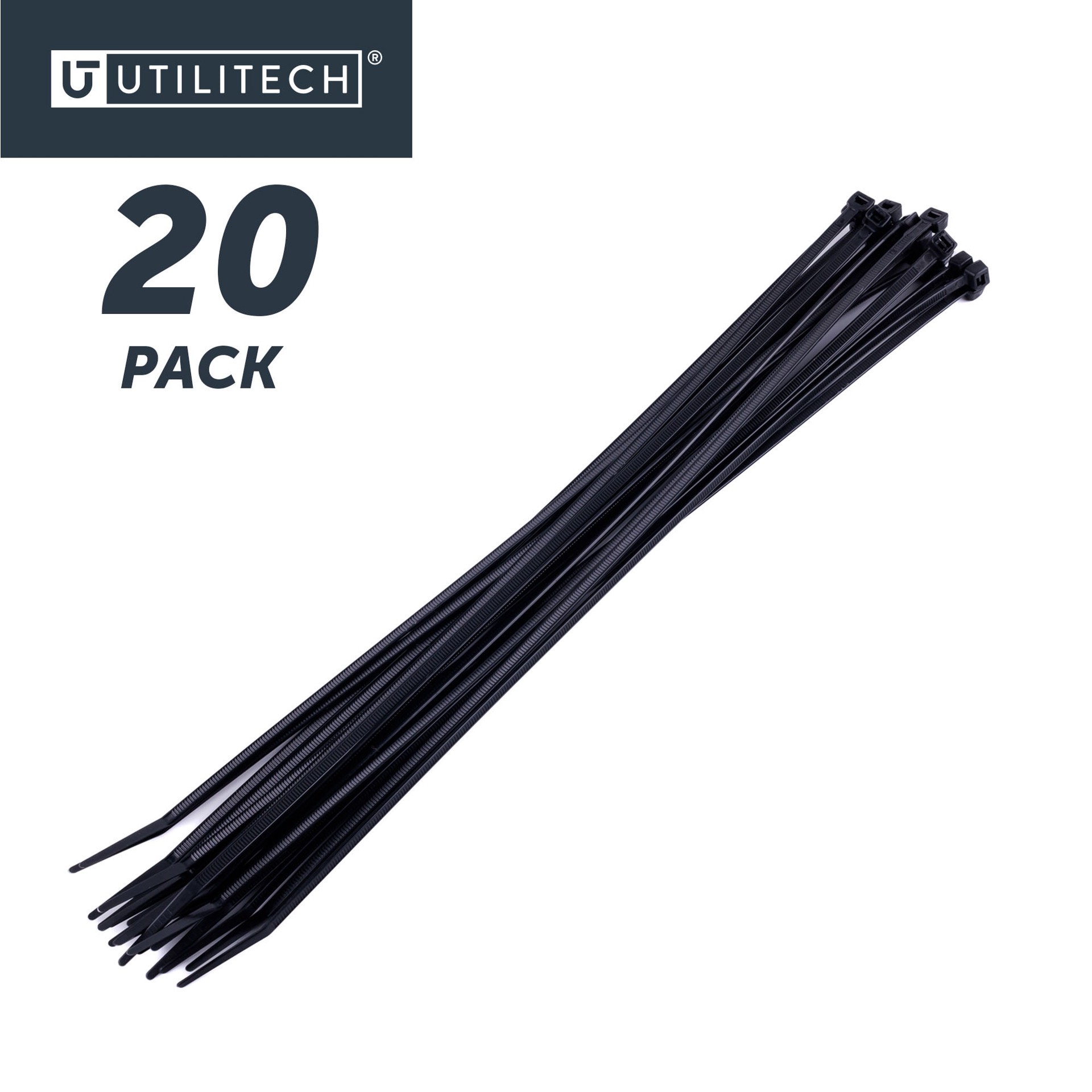 slide 6 of 6, Utilitech 14-in 75.0-lb Tensile Strength Nylon Zip ties Black with UV Protection 20 -Pack, 1 ct