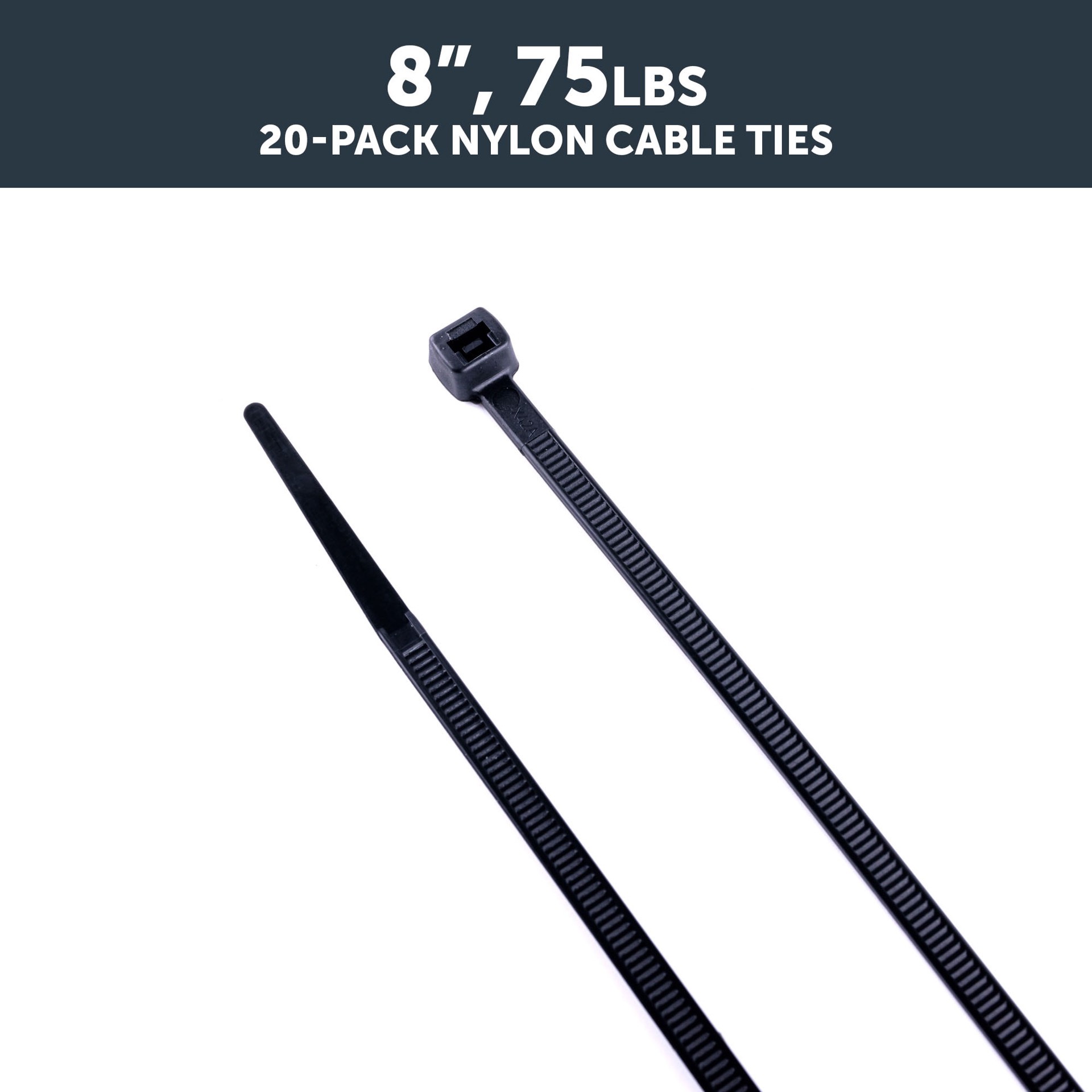 slide 5 of 6, Utilitech 8-in 75-lb Tensile Strength Nylon Zip ties Black with UV Protection 20 -Pack, 1 ct