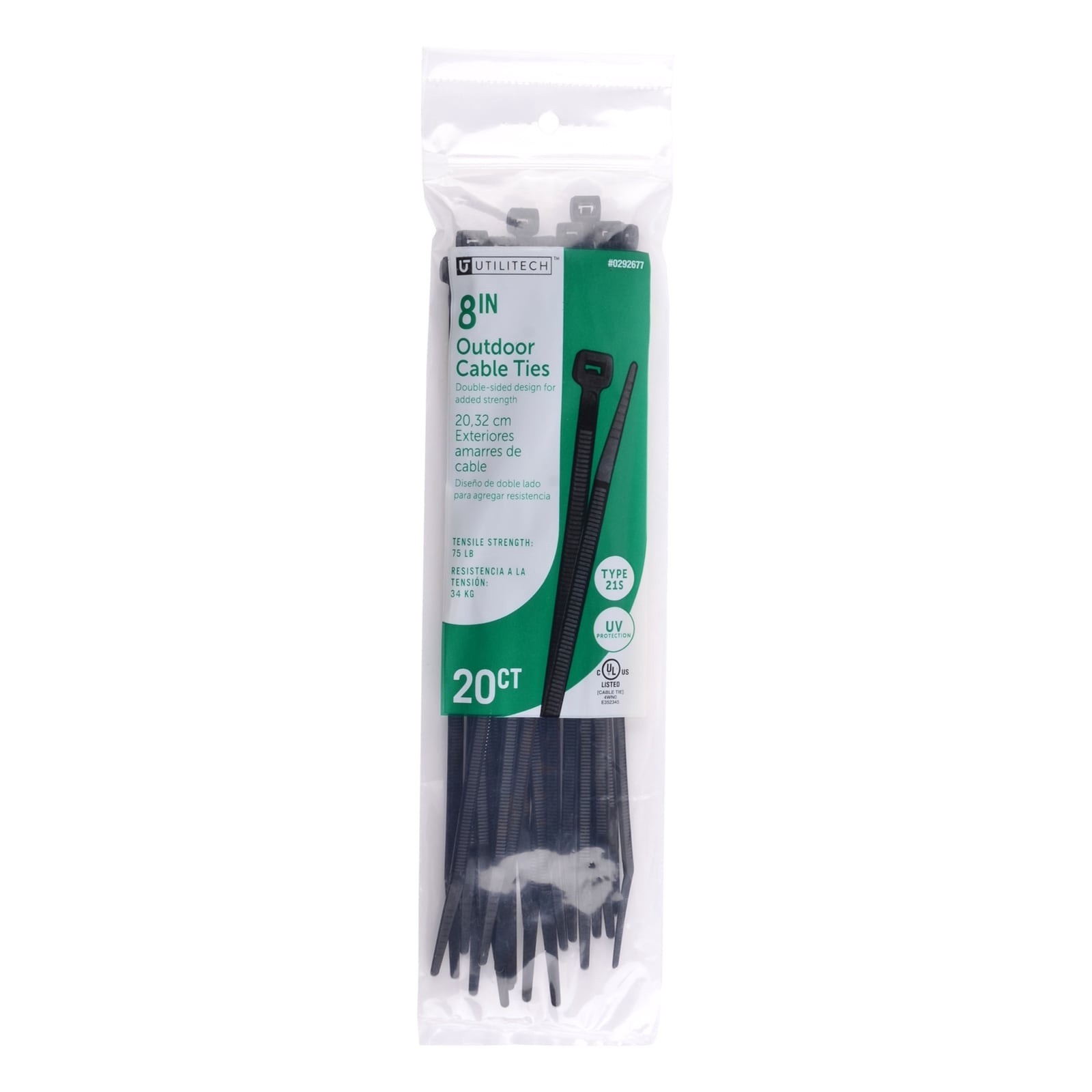slide 1 of 6, Utilitech 8-in 75-lb Tensile Strength Nylon Zip ties Black with UV Protection 20 -Pack, 1 ct