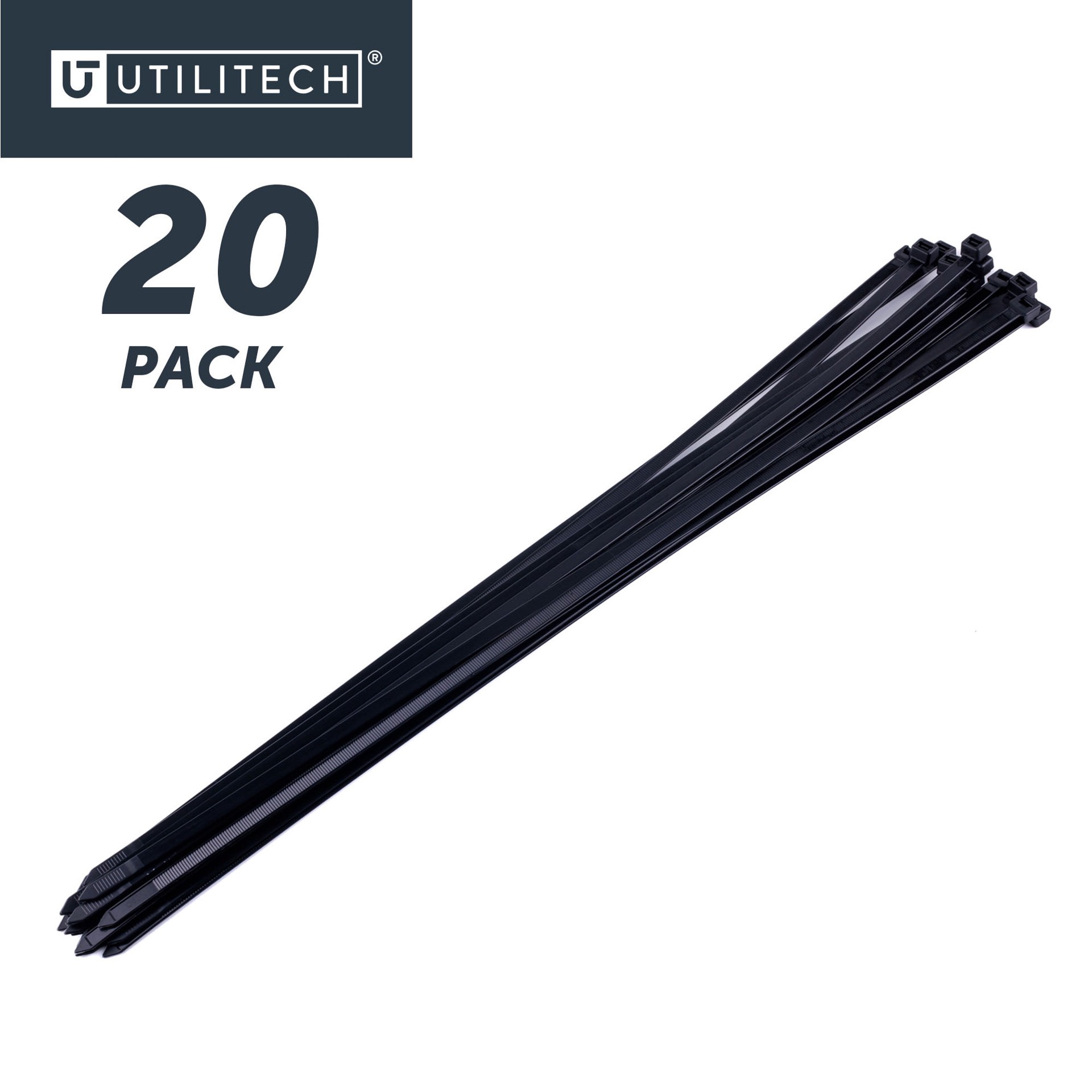 slide 6 of 6, Utilitech 24-in 180-lb Tensile Strength Nylon Zip ties Black with UV Protection 15 -Pack, 1 ct