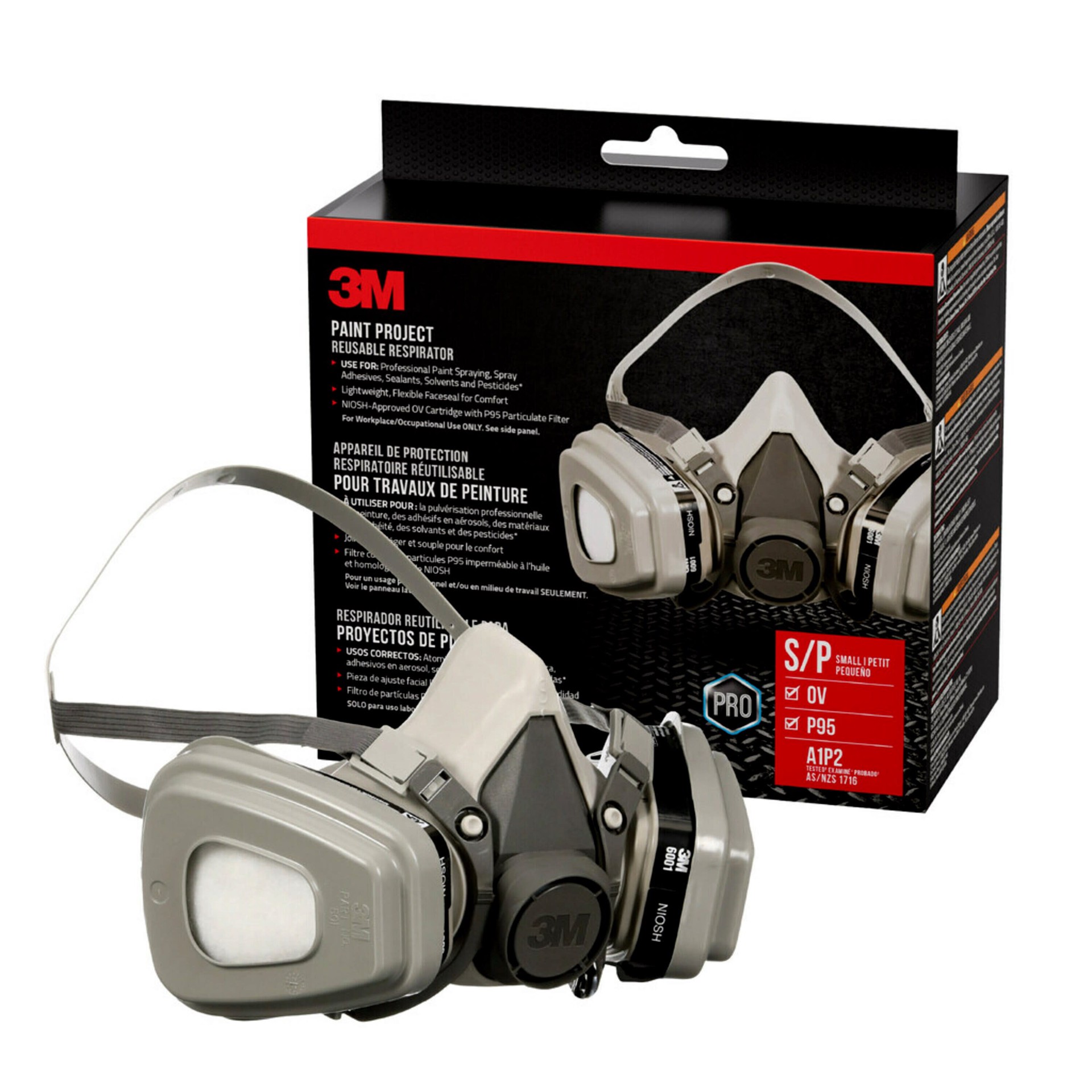 slide 2 of 6, 3M Grey Reusable P95 Adult medium Painting Half face respirator, 1 ct
