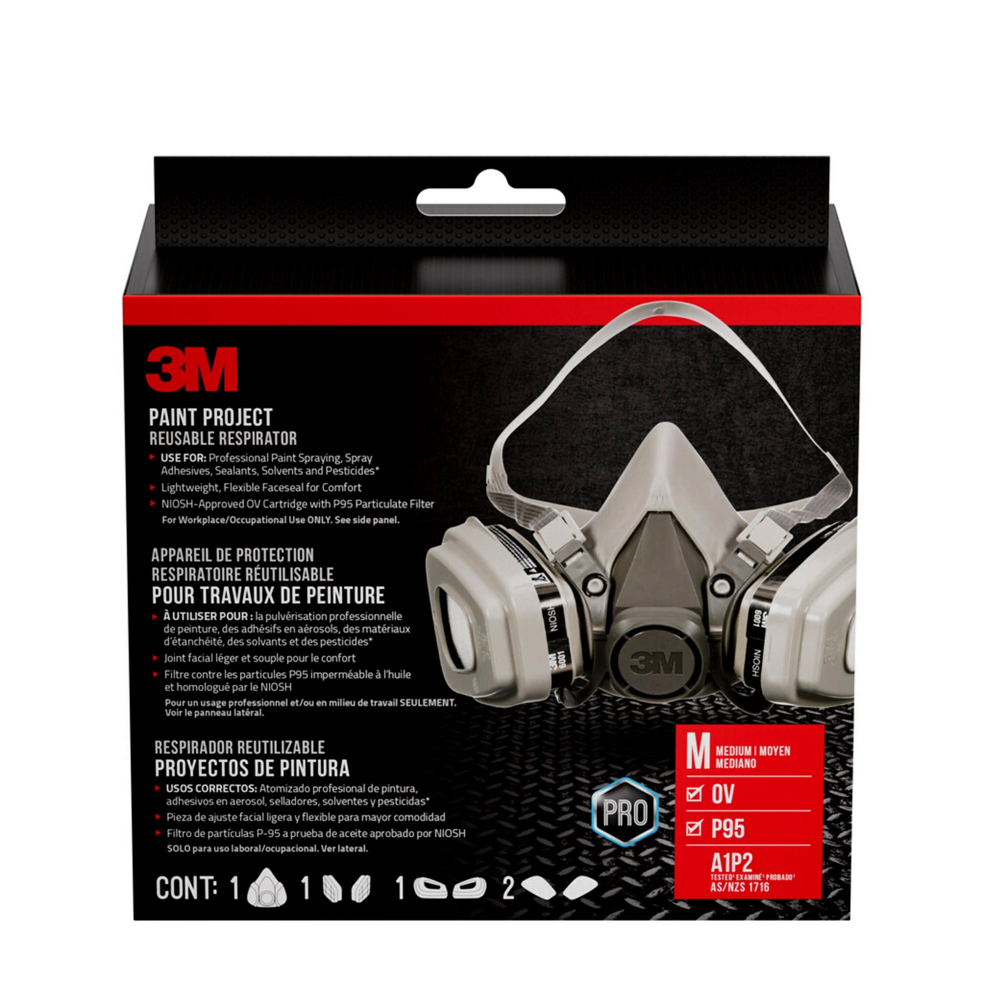 slide 1 of 6, 3M Grey Reusable P95 Adult medium Painting Half face respirator, 1 ct