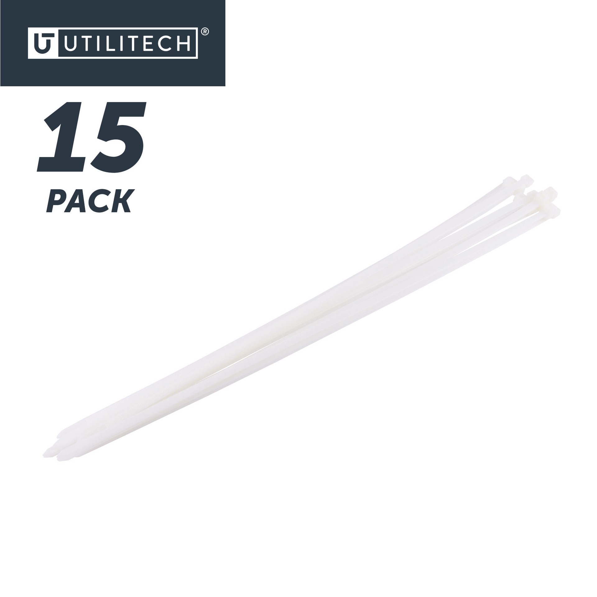 slide 6 of 6, Utilitech 24-in 180-lb Tensile Strength Nylon Zip ties Off-white 15 -Pack, 1 ct