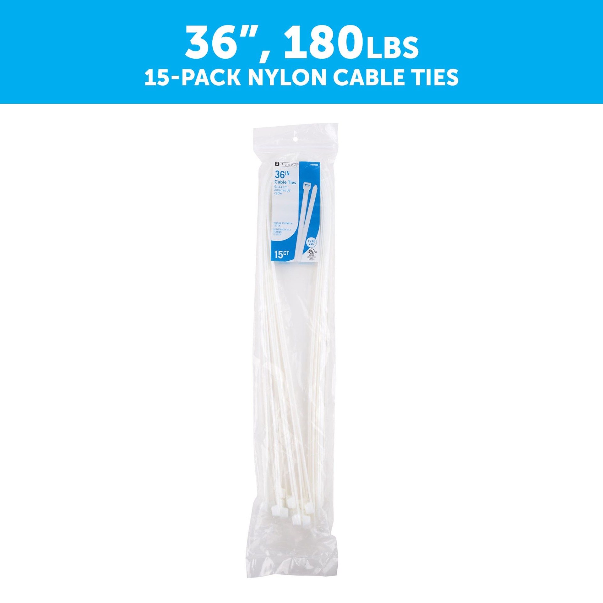 slide 2 of 6, Utilitech 36-in 180.0-lb Tensile Strength Nylon Zip ties Off-white 15 -Pack, 1 ct