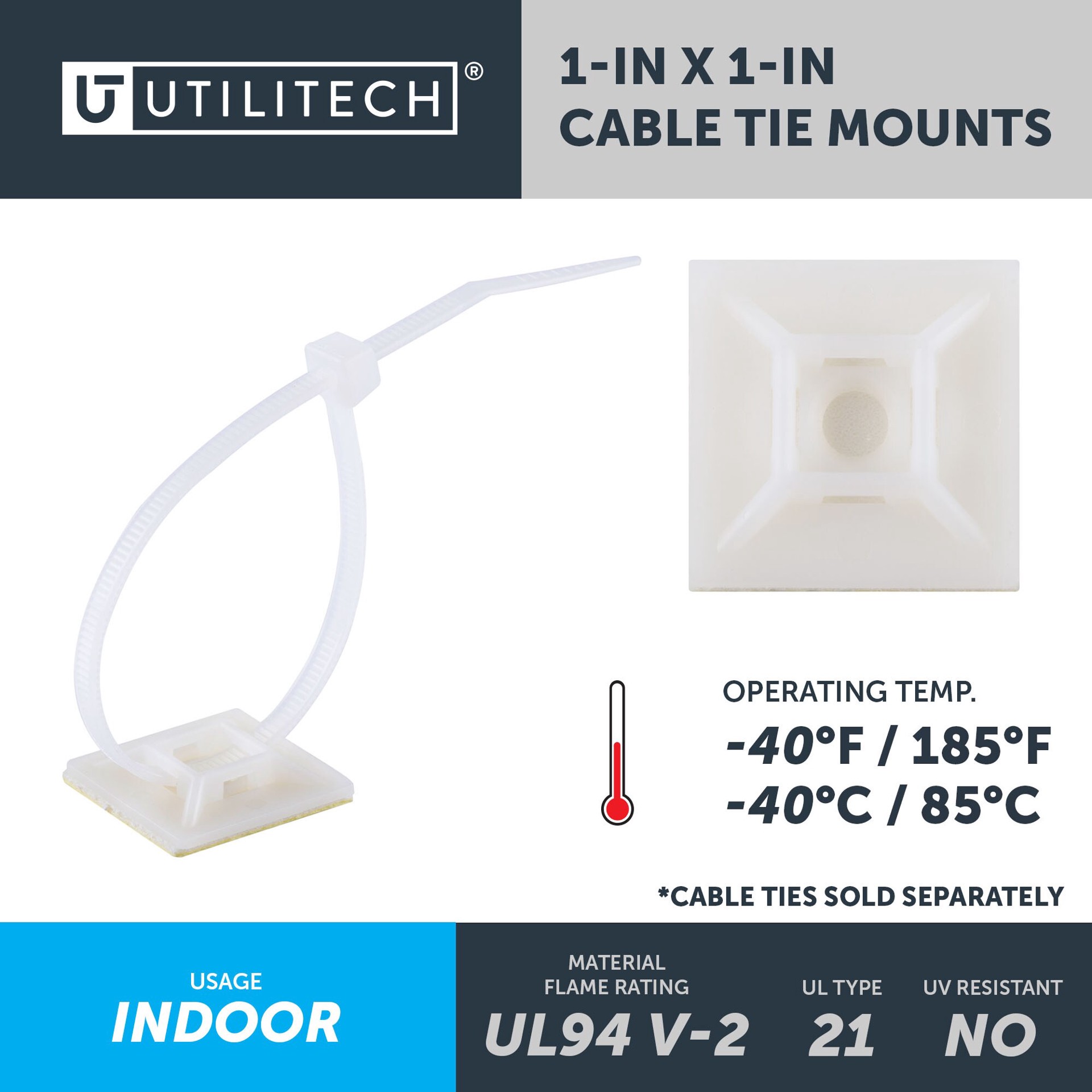 slide 4 of 6, Utilitech 1-in Nylon Zip tie mounts Off-white 10 -Pack, 1 ct