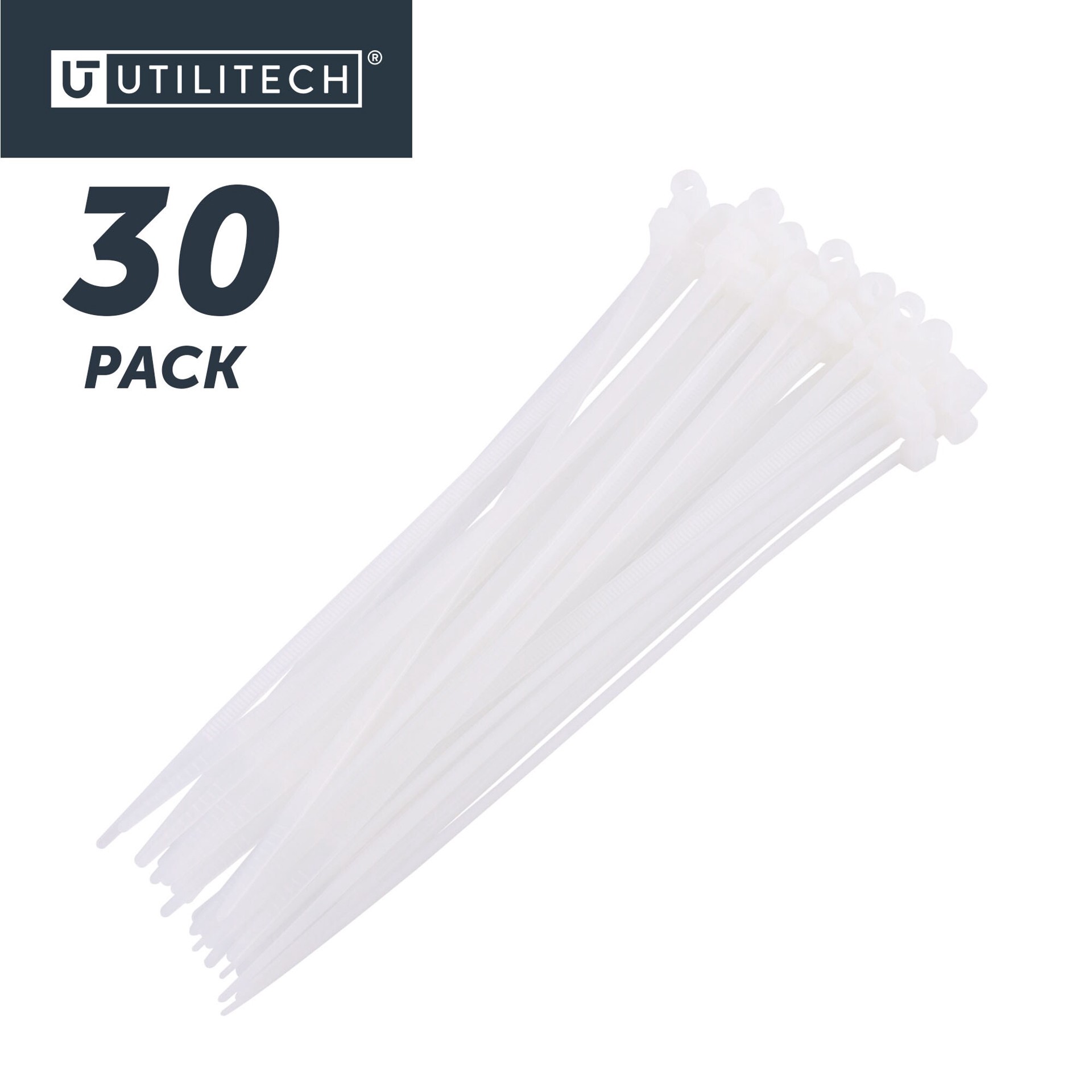 slide 6 of 6, Utilitech 8-in 50-lb Tensile Strength Nylon Zip ties Off-white 30 -Pack, 1 ct