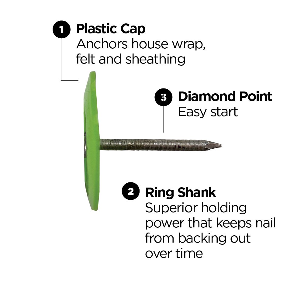 slide 4 of 6, STINGER 1-in 12 -Gauge Electro-Galvanized Plastic Cap Nails ( 2000 -Per Box ), 1 ct
