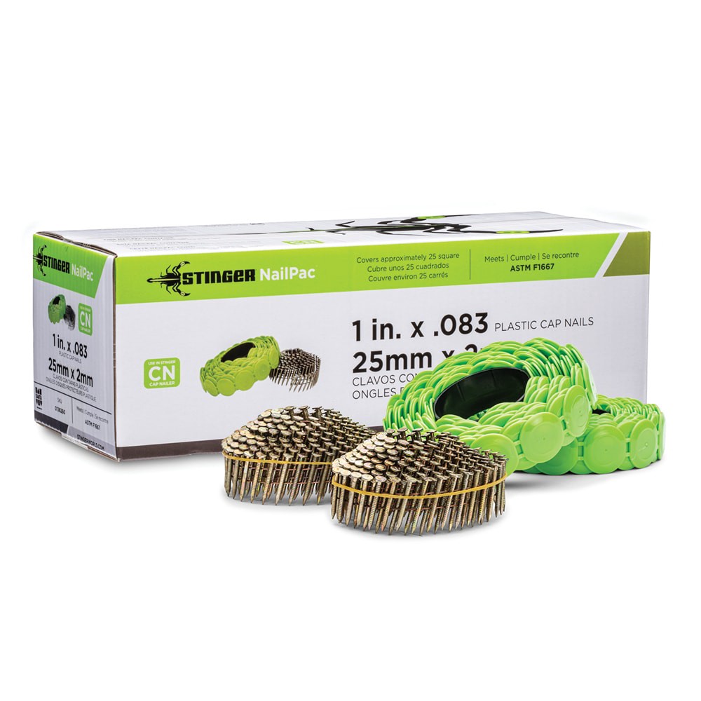 slide 1 of 6, STINGER 1-in 12 -Gauge Electro-Galvanized Plastic Cap Nails ( 2000 -Per Box ), 1 ct