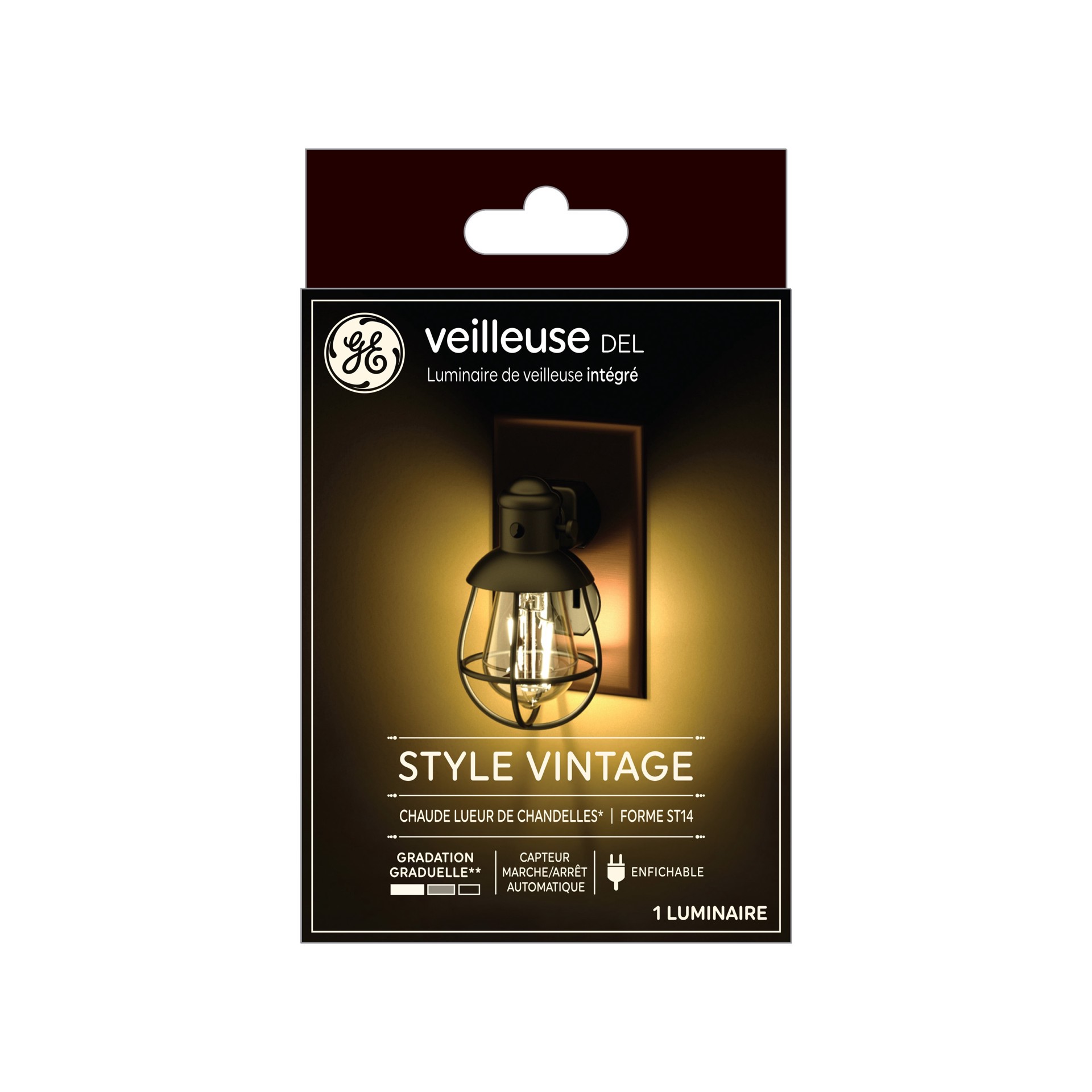slide 5 of 6, GE Vintage Farmhouse Nightlight Black LED Motion Sensor Auto On/Off Night Light, 1 ct