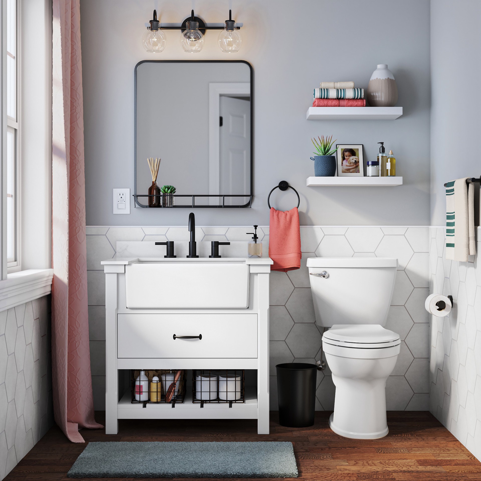 slide 2 of 6, allen + roth 24-in x 30-in Framed Rectangle Bathroom Vanity Mirror ( Black ), 1 ct