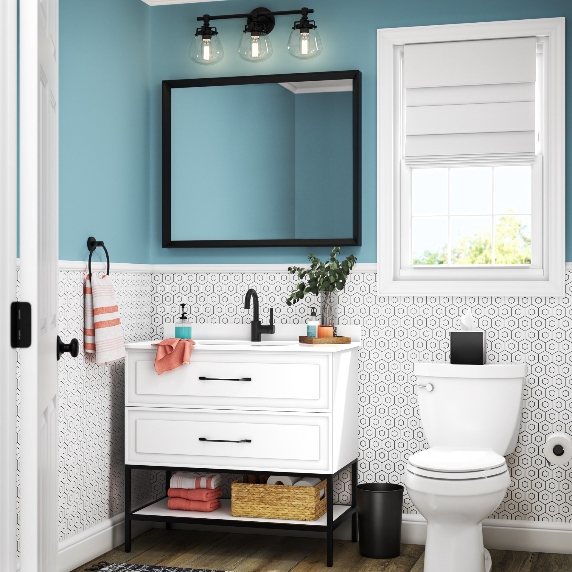 slide 3 of 6, allen + roth 30-in x 36-in Framed Rectangle Bathroom Vanity Mirror ( Black ), 1 ct