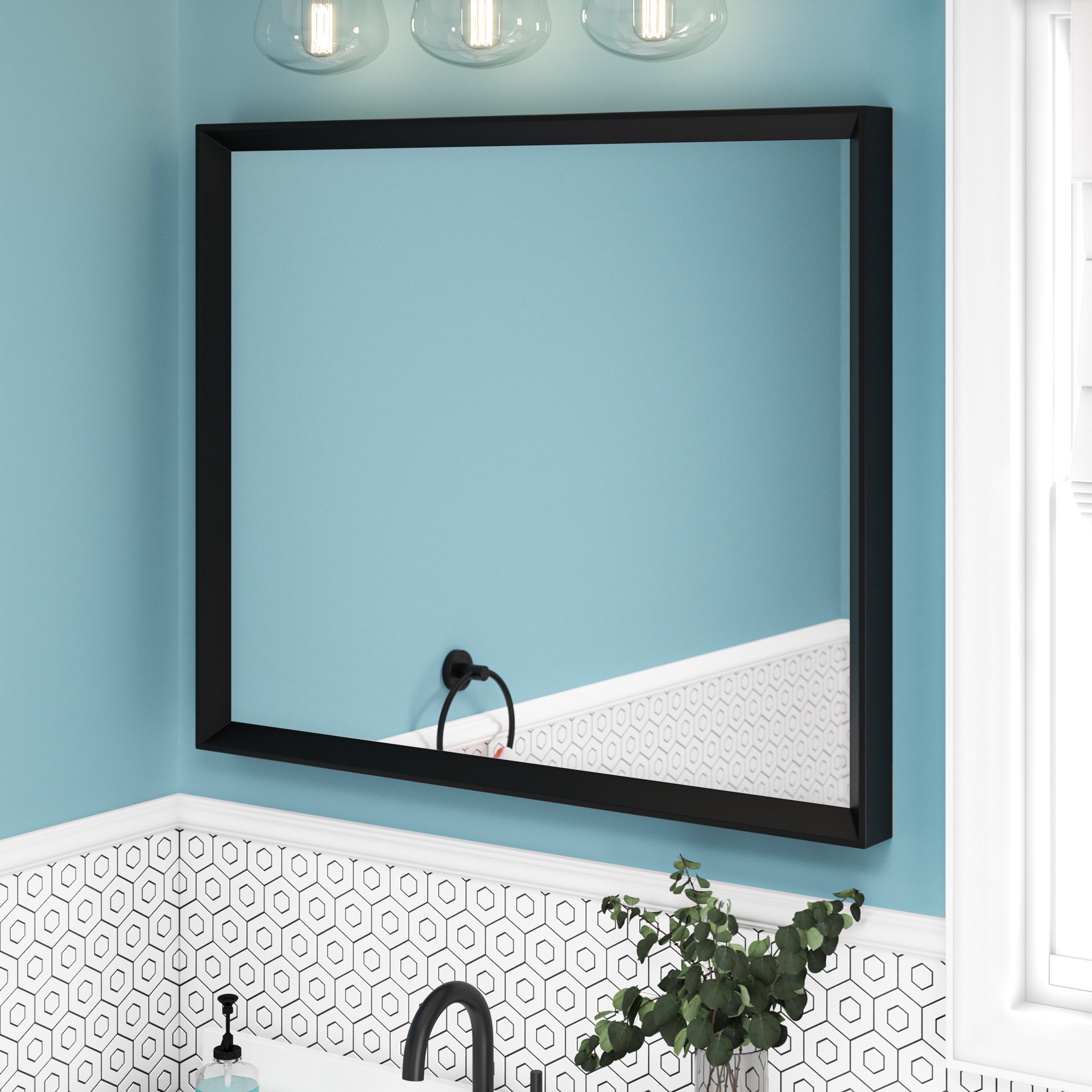 slide 4 of 6, allen + roth 30-in x 36-in Framed Rectangle Bathroom Vanity Mirror ( Black ), 1 ct