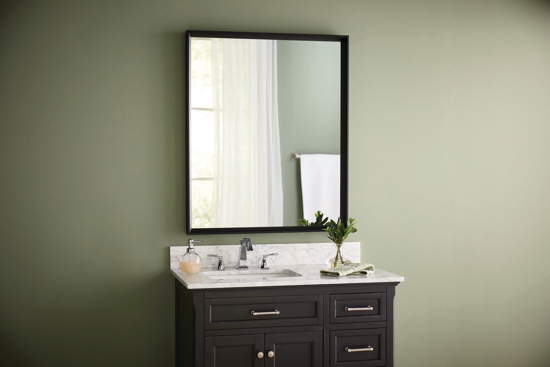 slide 5 of 6, allen + roth 30-in x 36-in Framed Rectangle Bathroom Vanity Mirror ( Black ), 1 ct