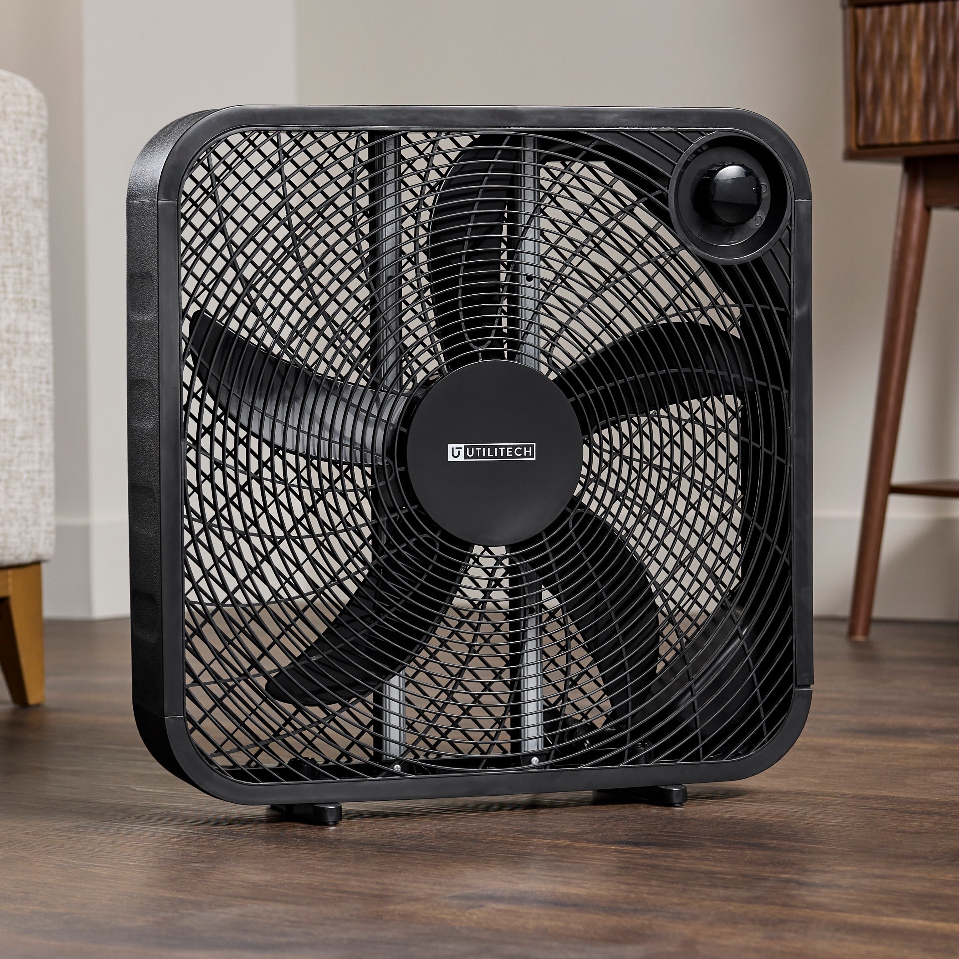 slide 6 of 6, Utilitech 20-in 120 -Volt High Velocity Indoor Black Box Fan Fan, 1 ct