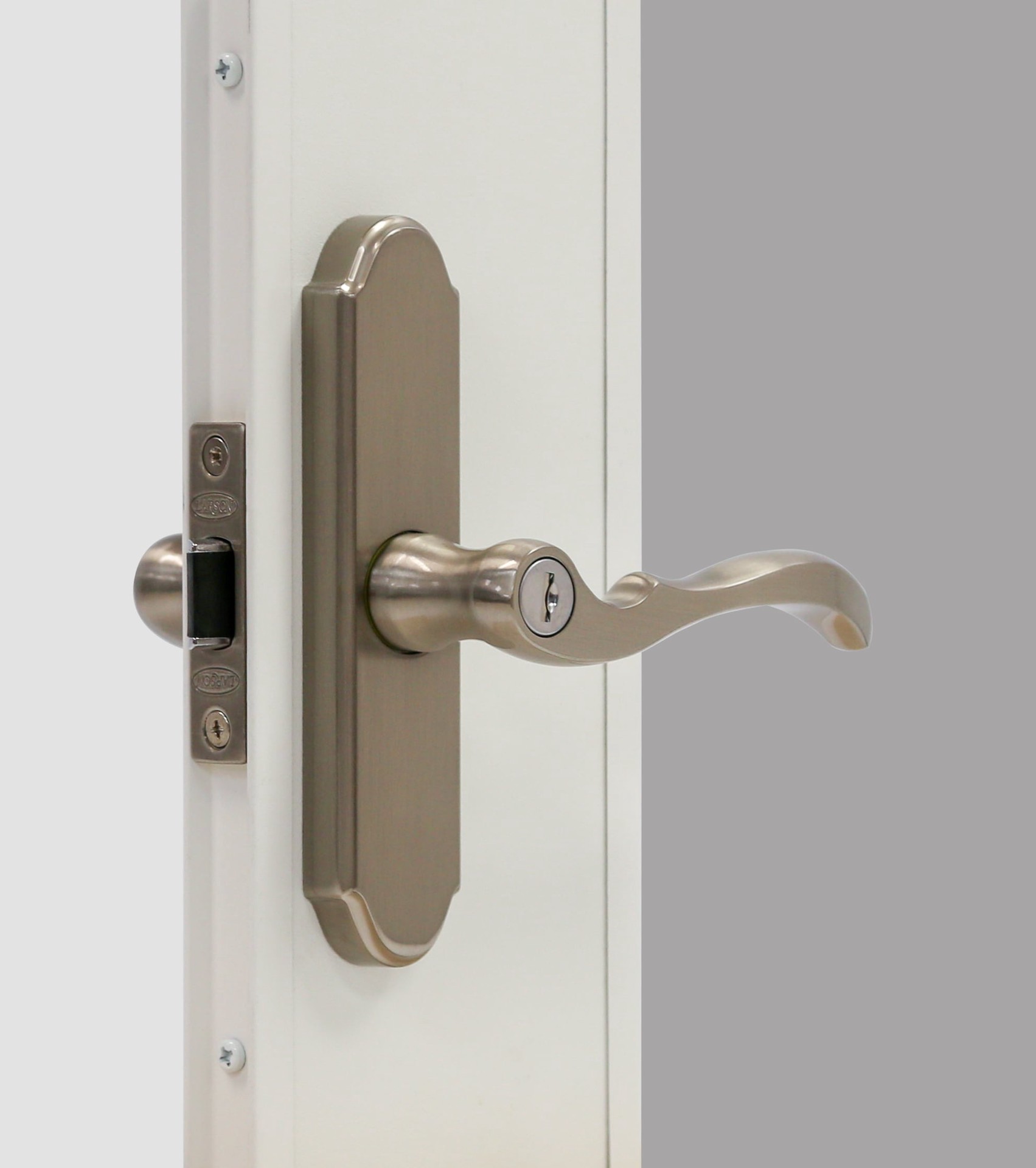 slide 2 of 6, LARSON Brushed Silver Lockable Storm door Handleset, 1 ct