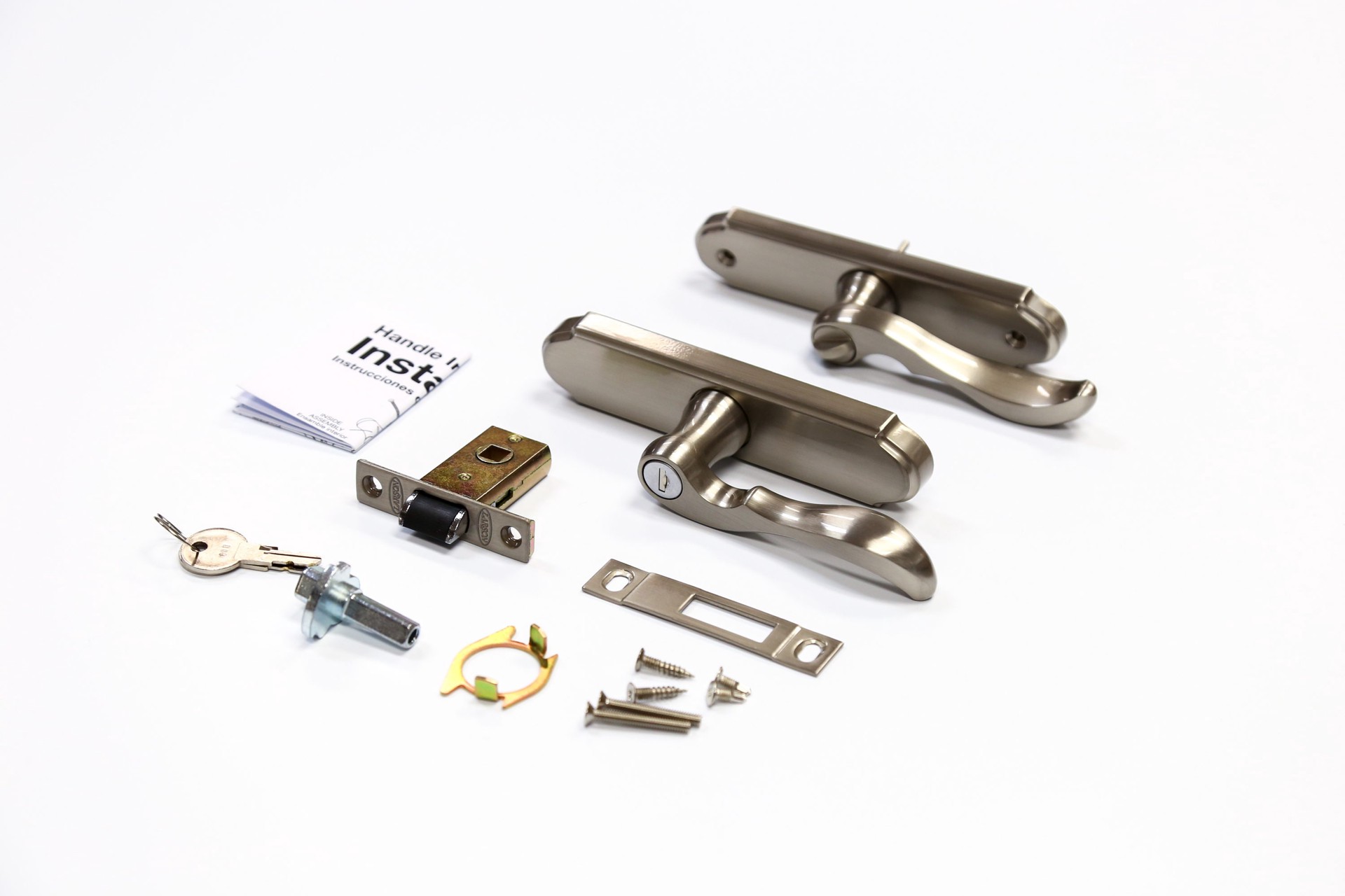 slide 3 of 6, LARSON Brushed Silver Lockable Storm door Handleset, 1 ct