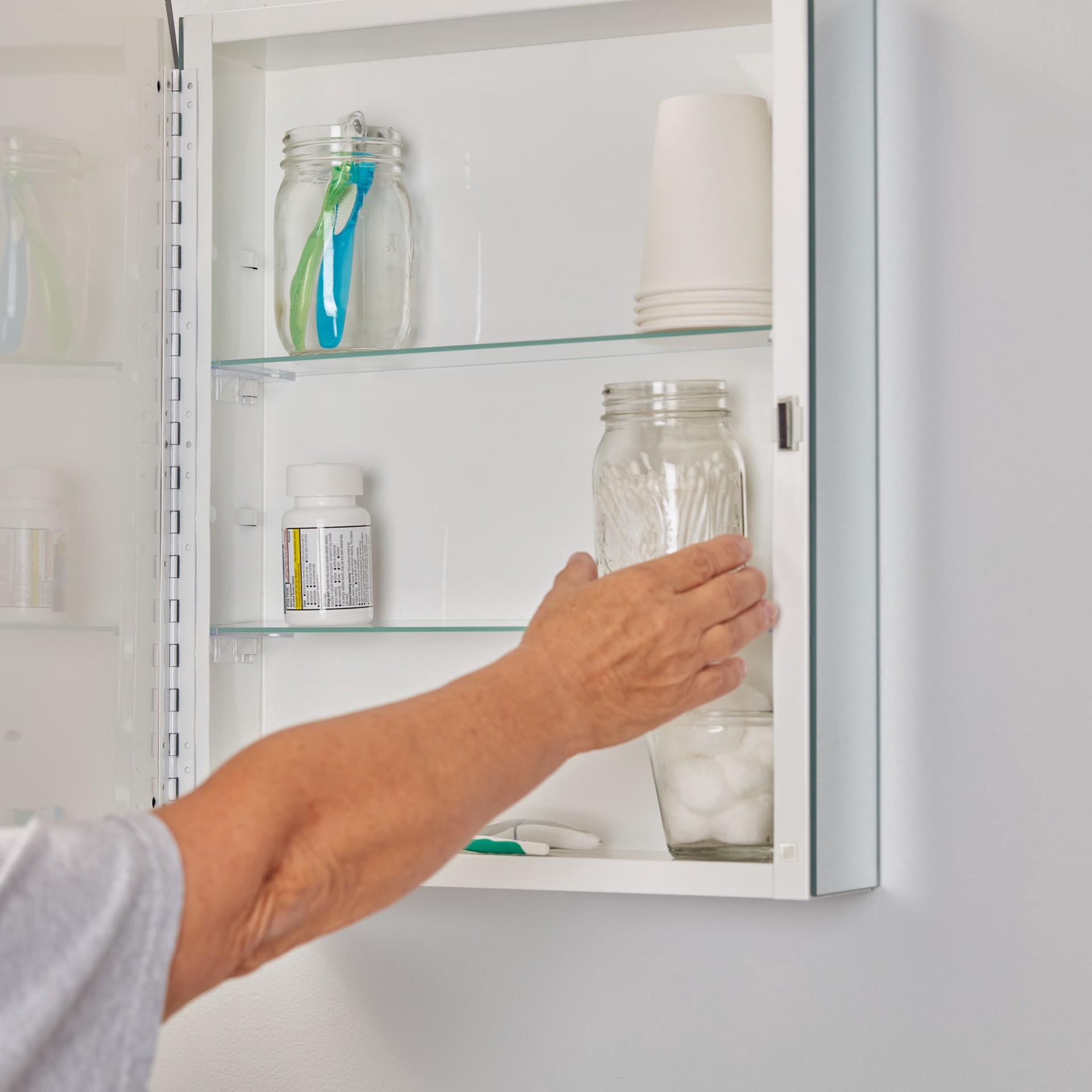 slide 2 of 6, allen + roth 21-in x 31-in Surface Mount Frameless Mirrored Oval Medicine Cabinet, 1 ct