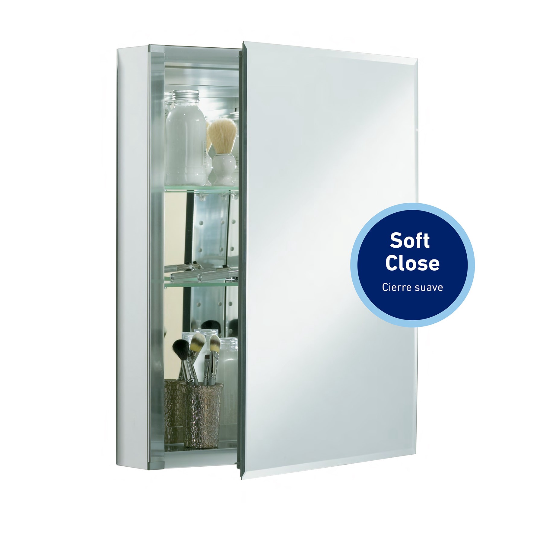slide 2 of 6, KOHLER 20-in x 26.125-in Surface/Recessed Mount Anodized aluminum Mirrored Rectangle Soft Close Medicine Cabinet, 1 ct