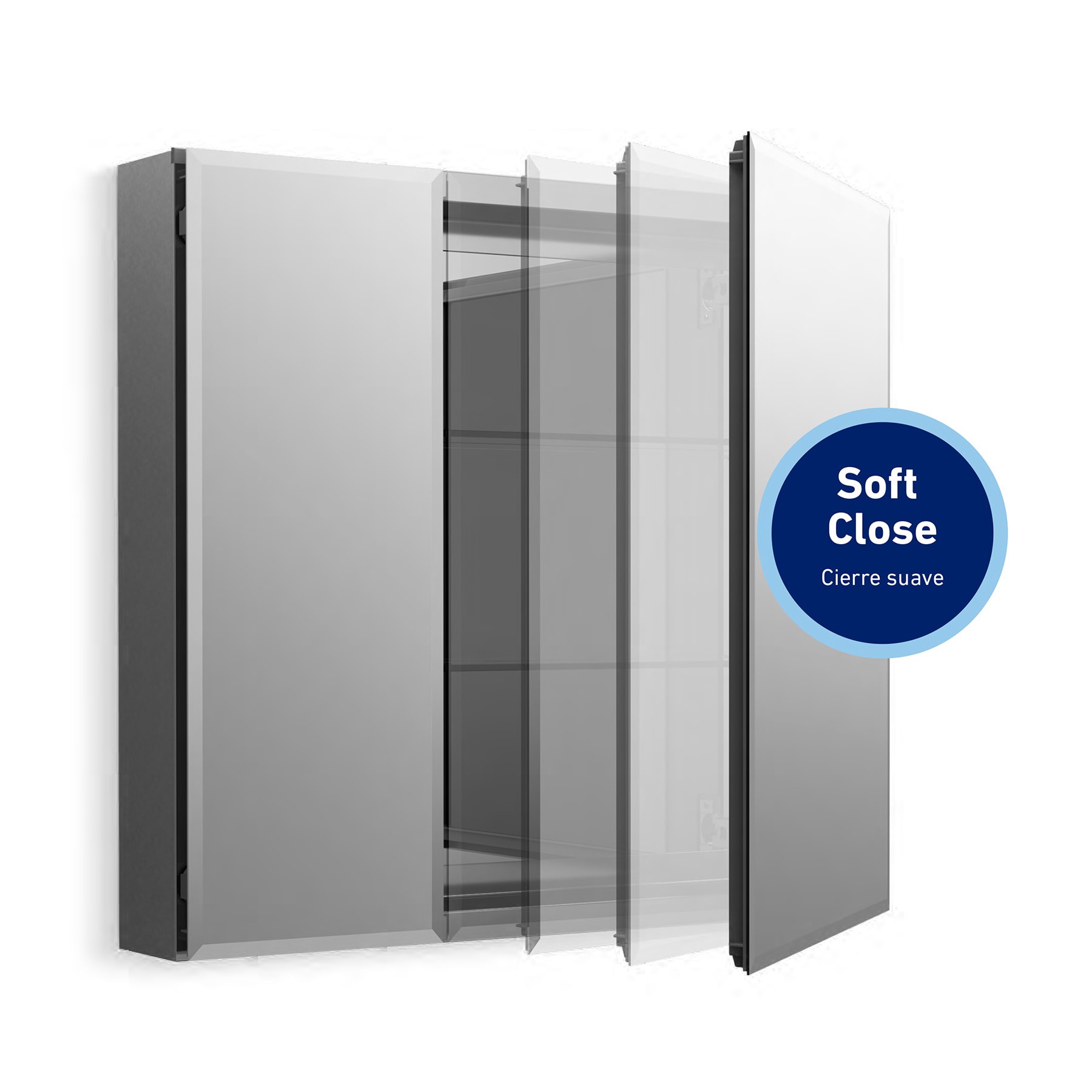 slide 3 of 6, KOHLER 20-in x 26.125-in Surface/Recessed Mount Anodized aluminum Mirrored Rectangle Soft Close Medicine Cabinet, 1 ct