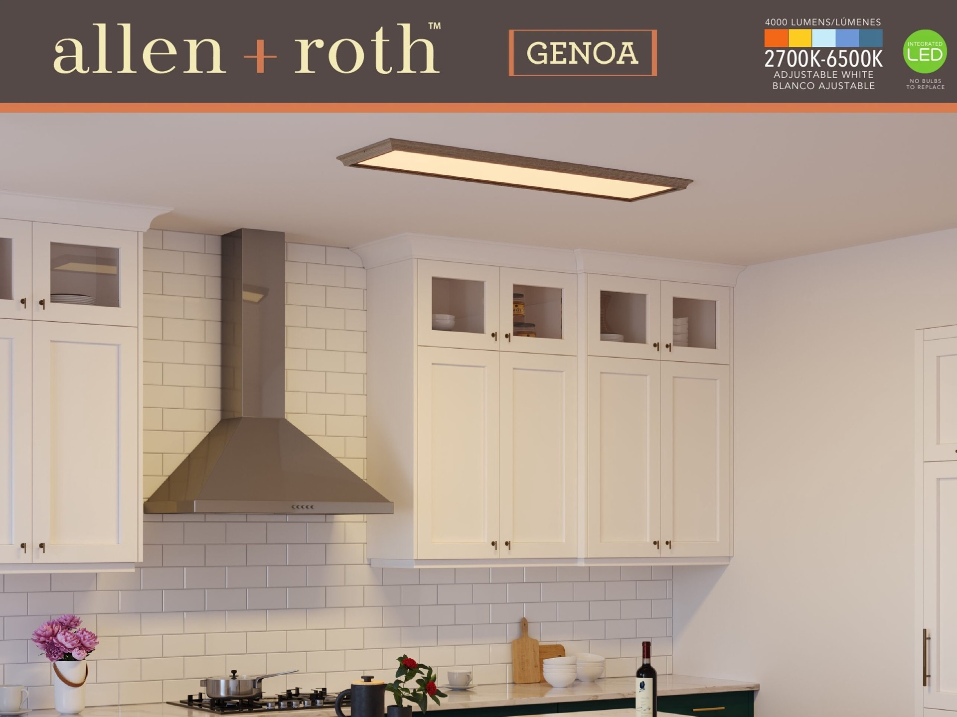 slide 4 of 6, allen + roth Genoa 1 -Light 49.25-in Multiple finishes Bronze Integrated LED Flush Mount Light, 1 ct