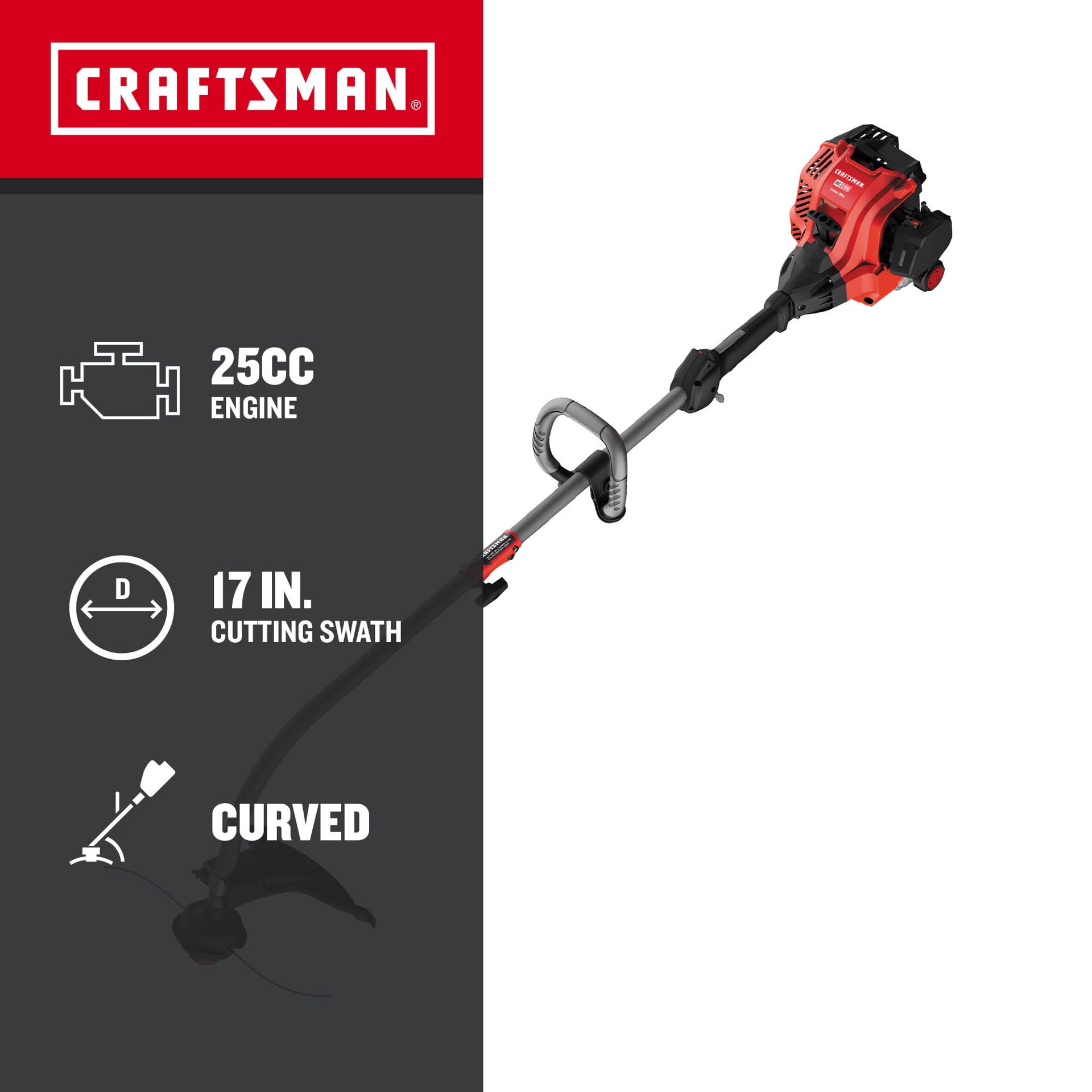slide 2 of 6, CRAFTSMAN WC2200 25-cc 2-cycle 17-in Curved Shaft Attachment Capable Gas String Trimmer, 1 ct