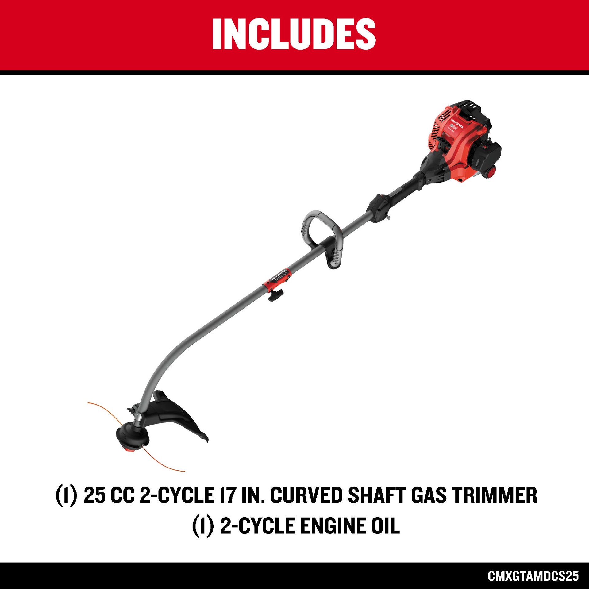 slide 4 of 6, CRAFTSMAN WC2200 25-cc 2-cycle 17-in Curved Shaft Attachment Capable Gas String Trimmer, 1 ct