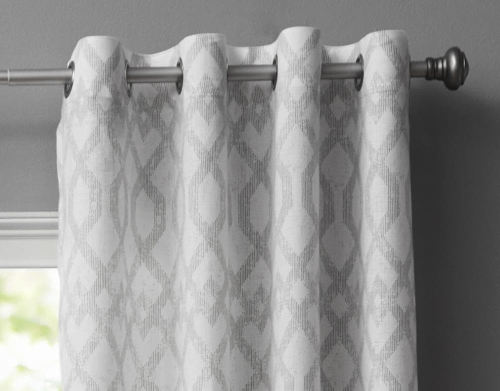 slide 3 of 3, Style Selections 84-in Grey Geometric Light filtering Grommet Single curtain panel, 1 ct