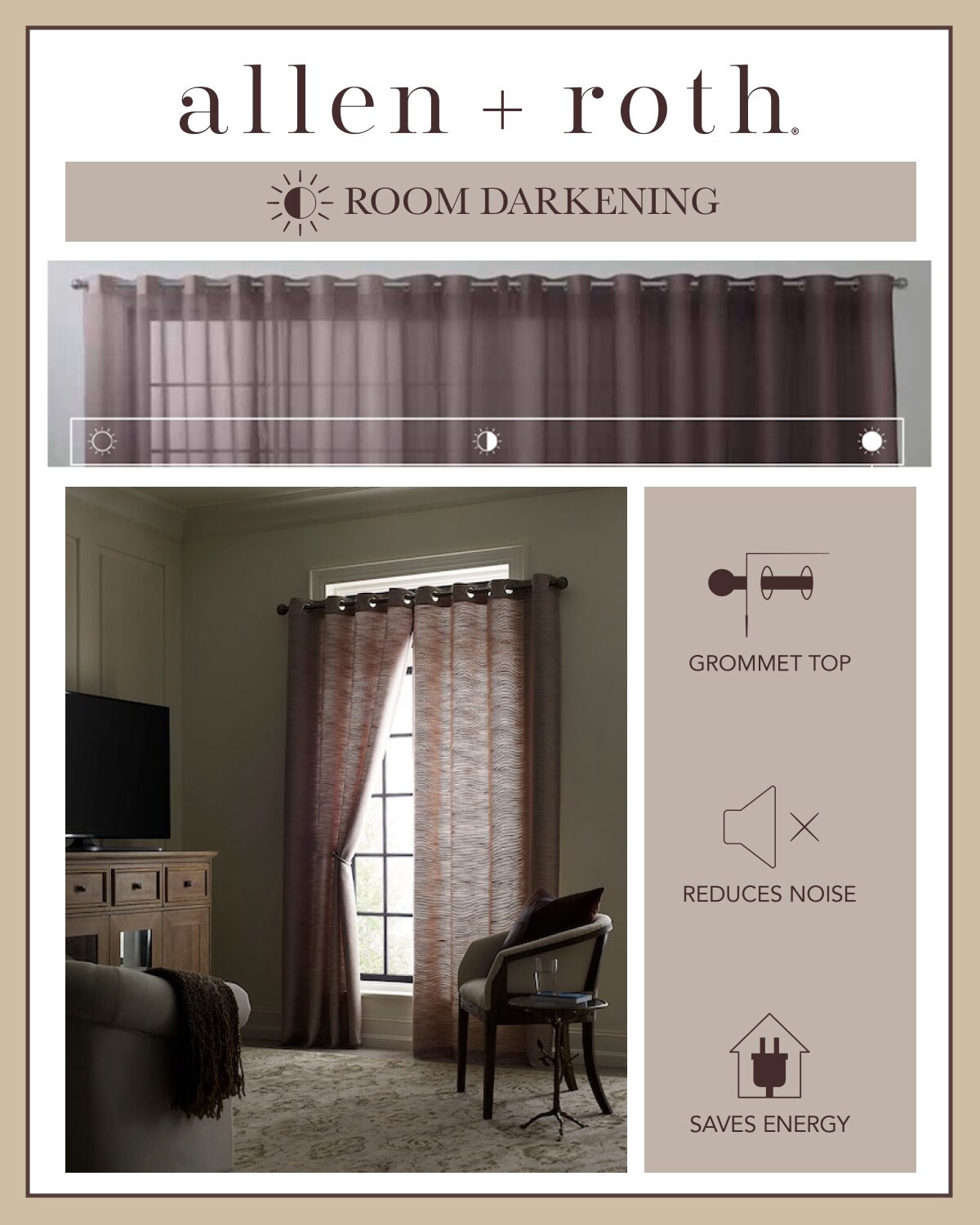 slide 3 of 6, allen + roth 84-in Taupe Room darkening Grommet Single curtain panel, 1 ct