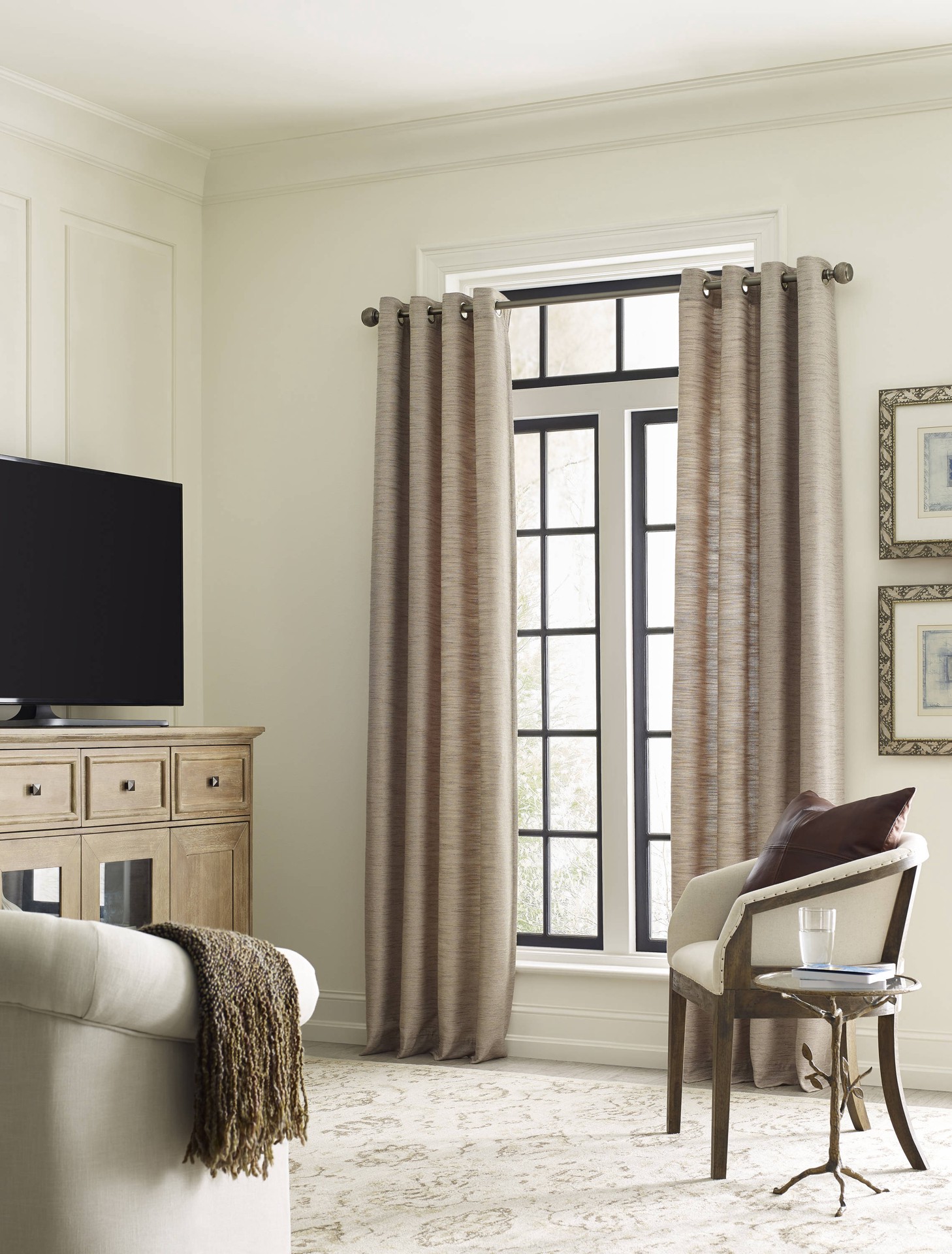 slide 1 of 6, allen + roth 84-in Taupe Room darkening Grommet Single curtain panel, 1 ct