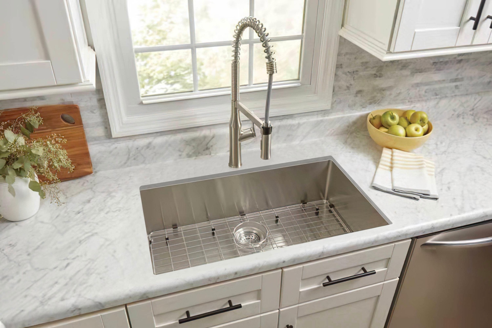 slide 4 of 6, allen + roth Alden Drop-in or undermount 33-in x 22-in Stainless steel Single bowl 18 -Gauge Kitchen Sink All-in-One Kit, 1 ct