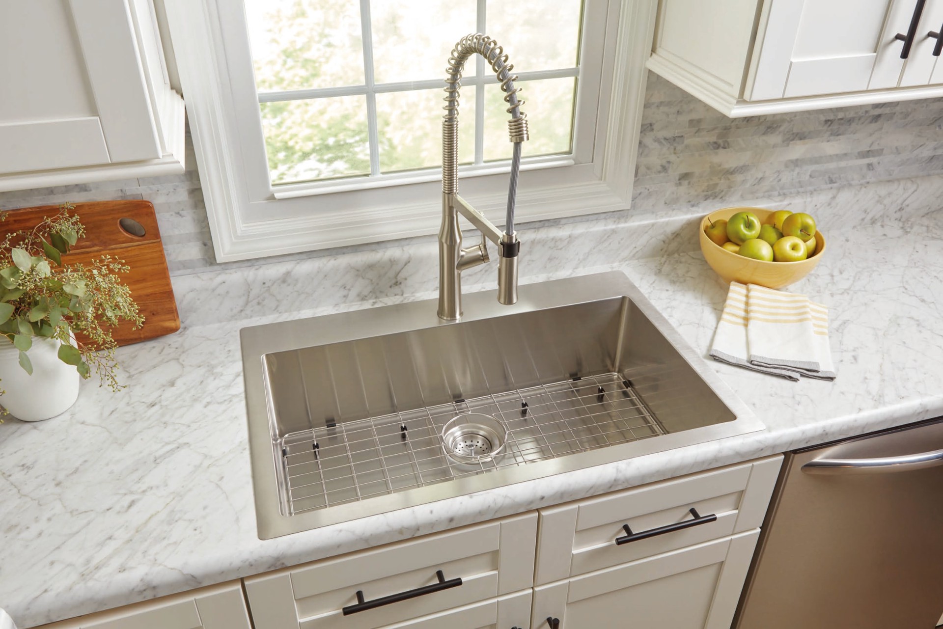 slide 1 of 6, allen + roth Alden Drop-in or undermount 33-in x 22-in Stainless steel Single bowl 18 -Gauge Kitchen Sink All-in-One Kit, 1 ct