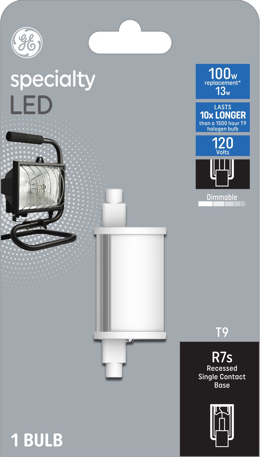 slide 1 of 6, GE 100 -Watt EQ T9 Warm white RX7s Dimmable LED Specialty Light Bulb, 1 ct