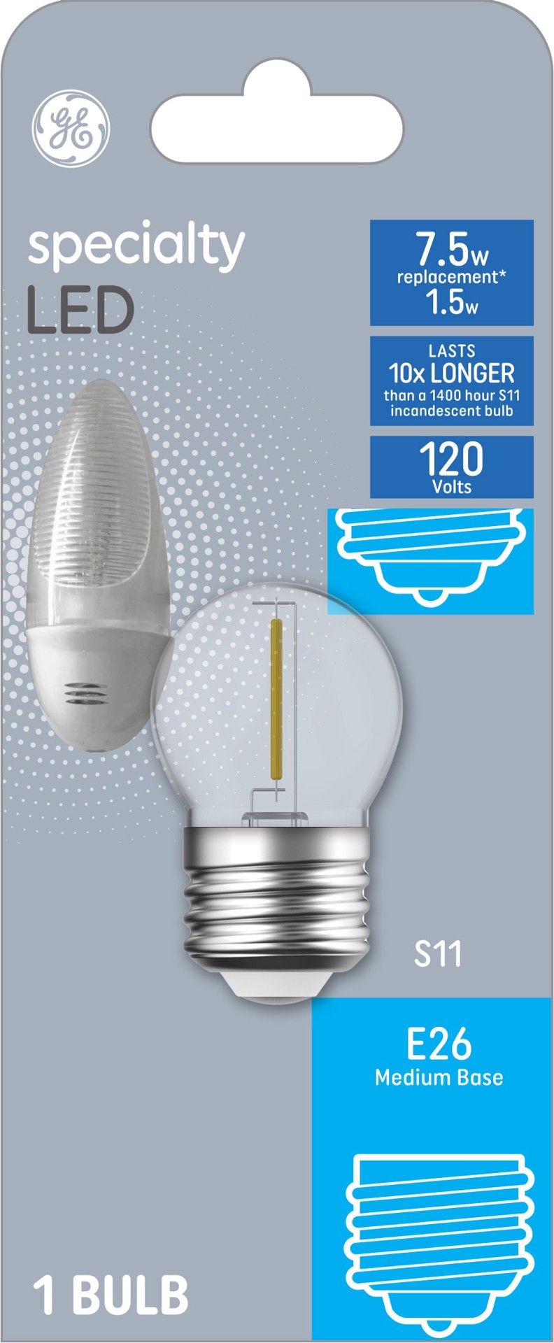 slide 1 of 6, GE 7.5 -Watt EQ S11 Soft white Medium base (E-26) LED Specialty Light Bulb, 1 ct